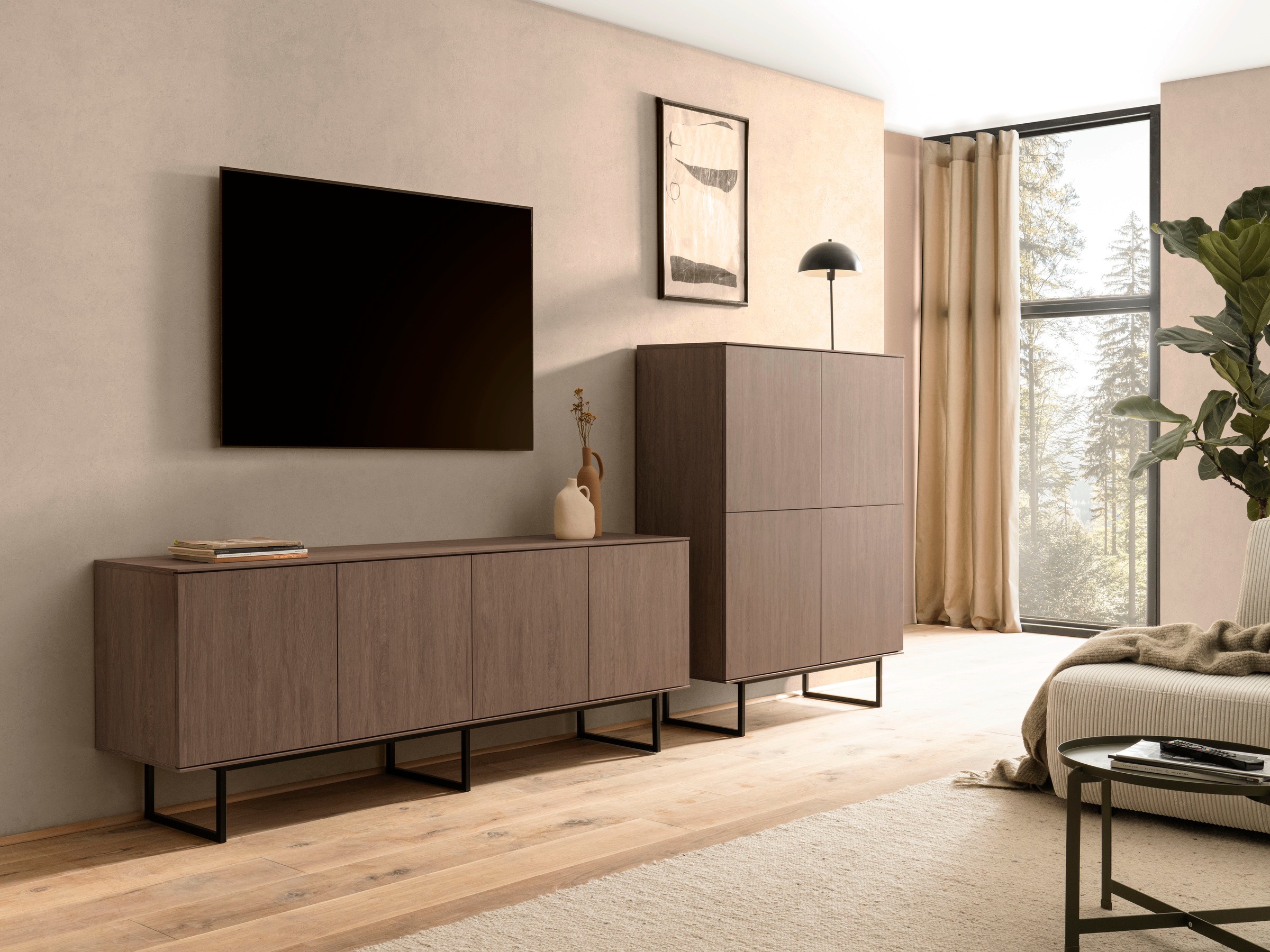 Home affaire Wohnzimmer-Set »Lund, moderne Anbauwand, Wohnzimmer-Set in Stone Oak oder Nussbaum« 2 Stk. tlg.