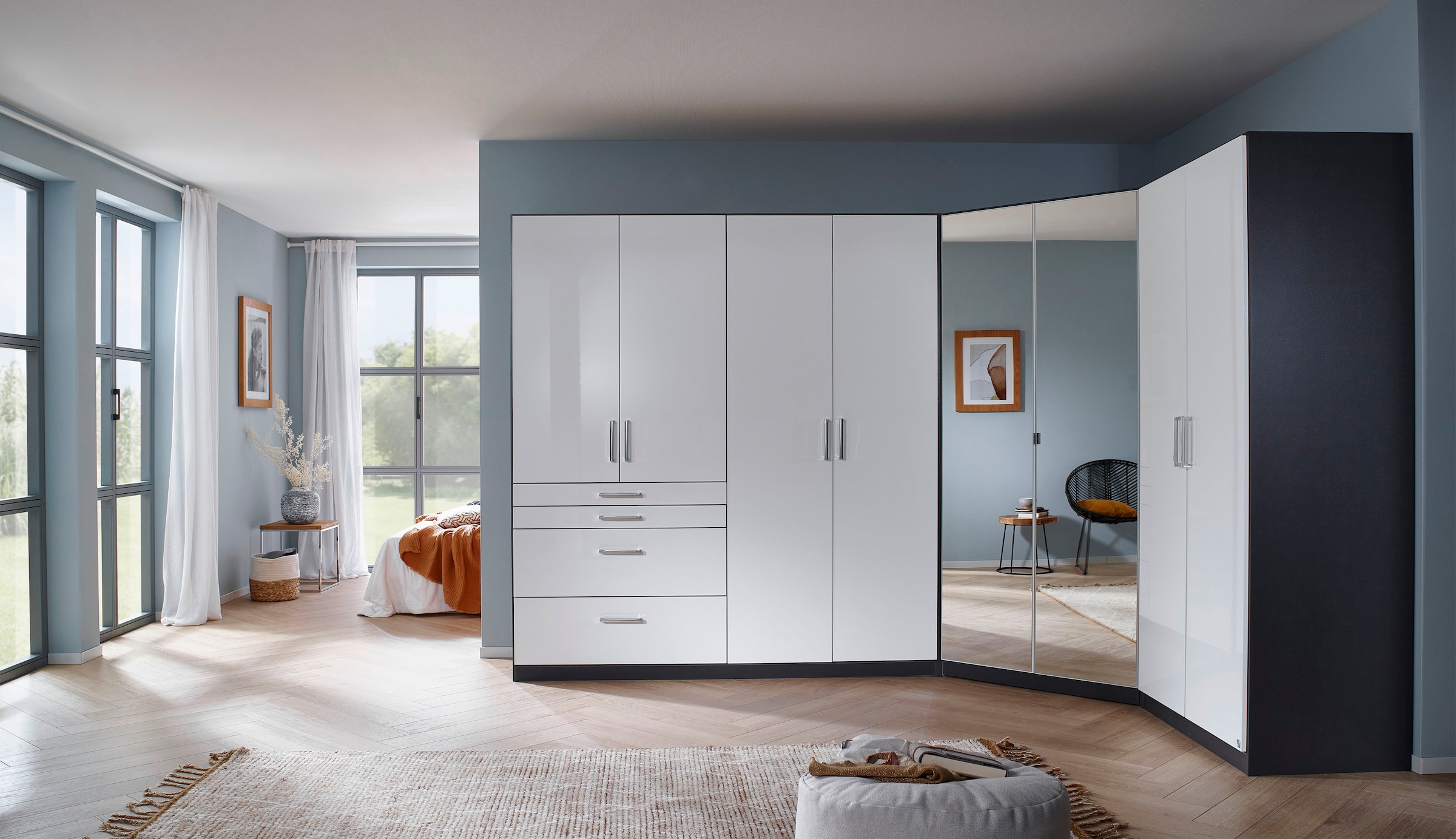 rauch Schrank-Set »Kleiderschrank Schrank Garderobe Garderobenschrank Eckschrank HOMBURG«, viel Stauraum, oberer Schubkasten mit Einteilung MADE IN GERMANY