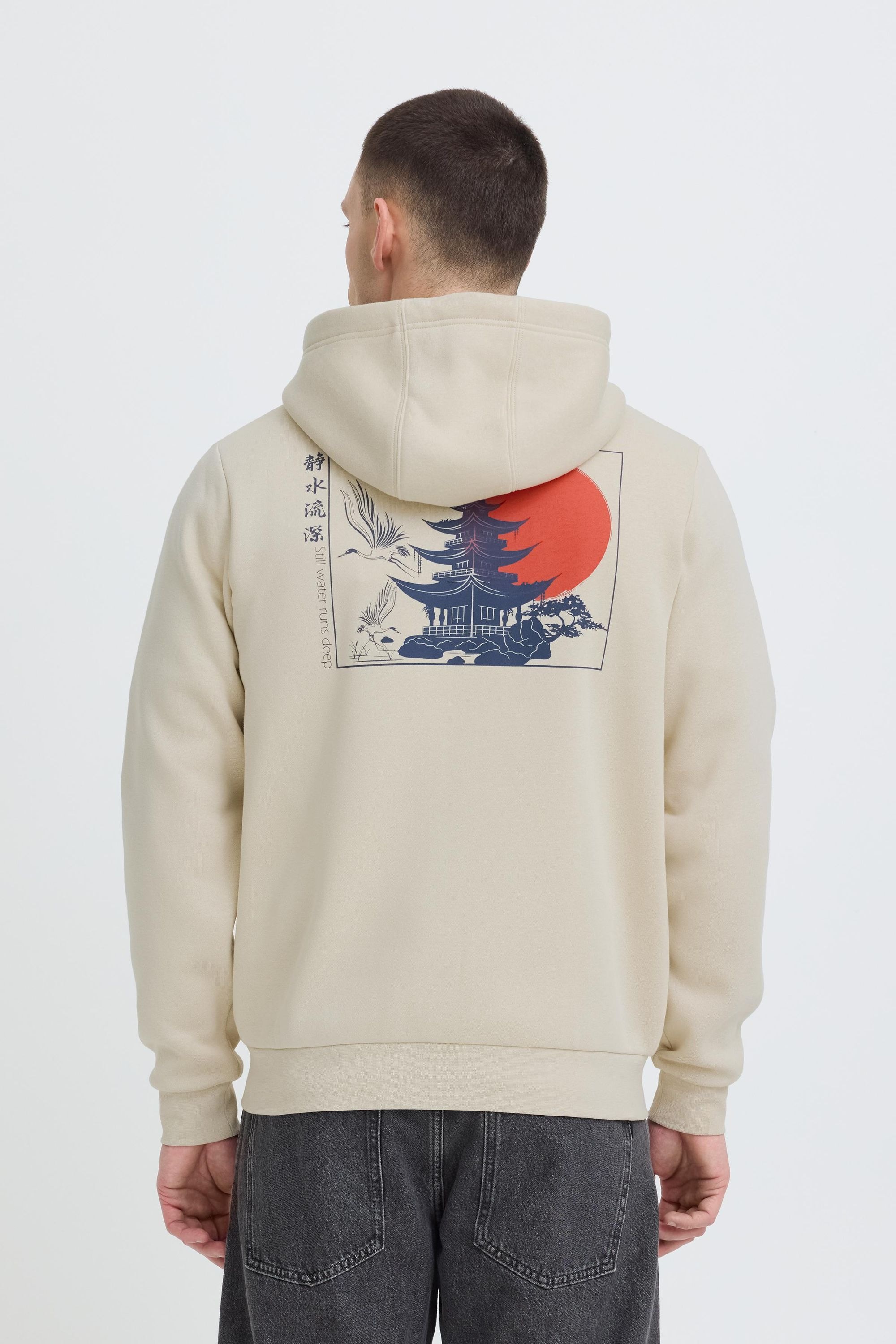 Kapuzensweatjacke BLEND "Kapuzensweatjacke BHJapa Backprint", Damen, Gr. XXL, grau (oyster gray), Obermaterial: 60% Baumwolle CO. 40% Polyester PES., Sweatjacken 6