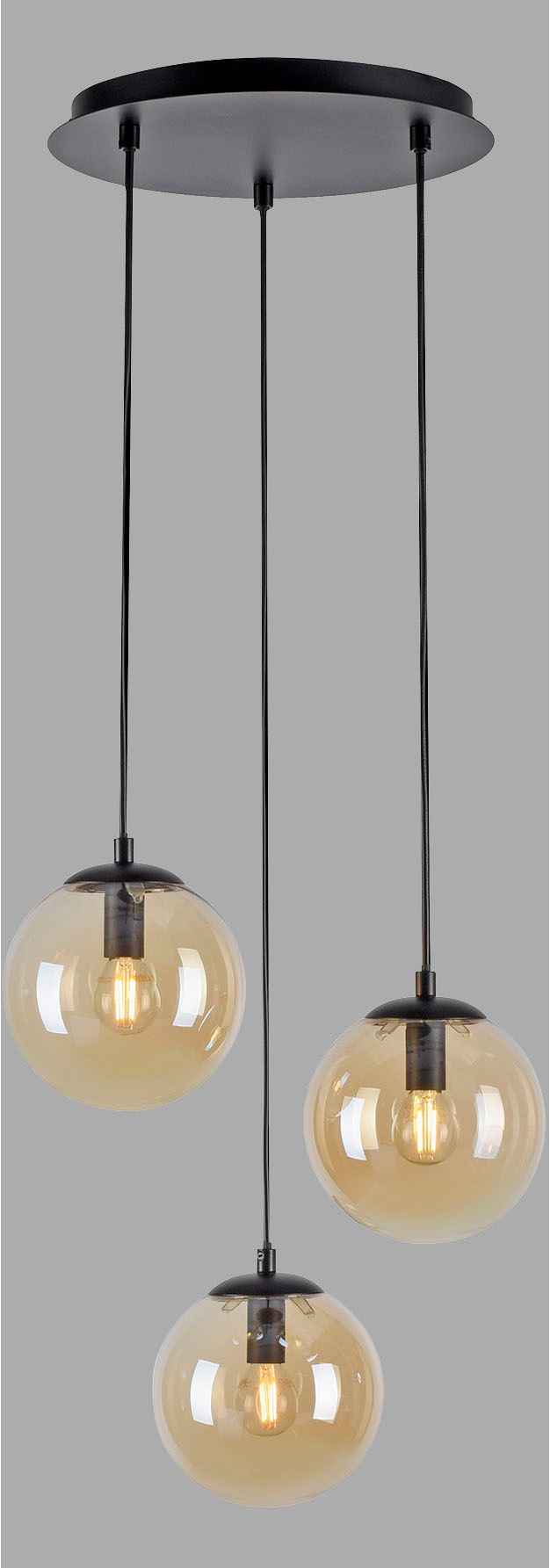 my home Pendelleuchte »Nymölla«, 3 flammig, Leuchtmittel E14 | ohne Leuchtmittel, Hängeleuchte mit großen Glaskugeln, amberfarben oder opal matt weiß