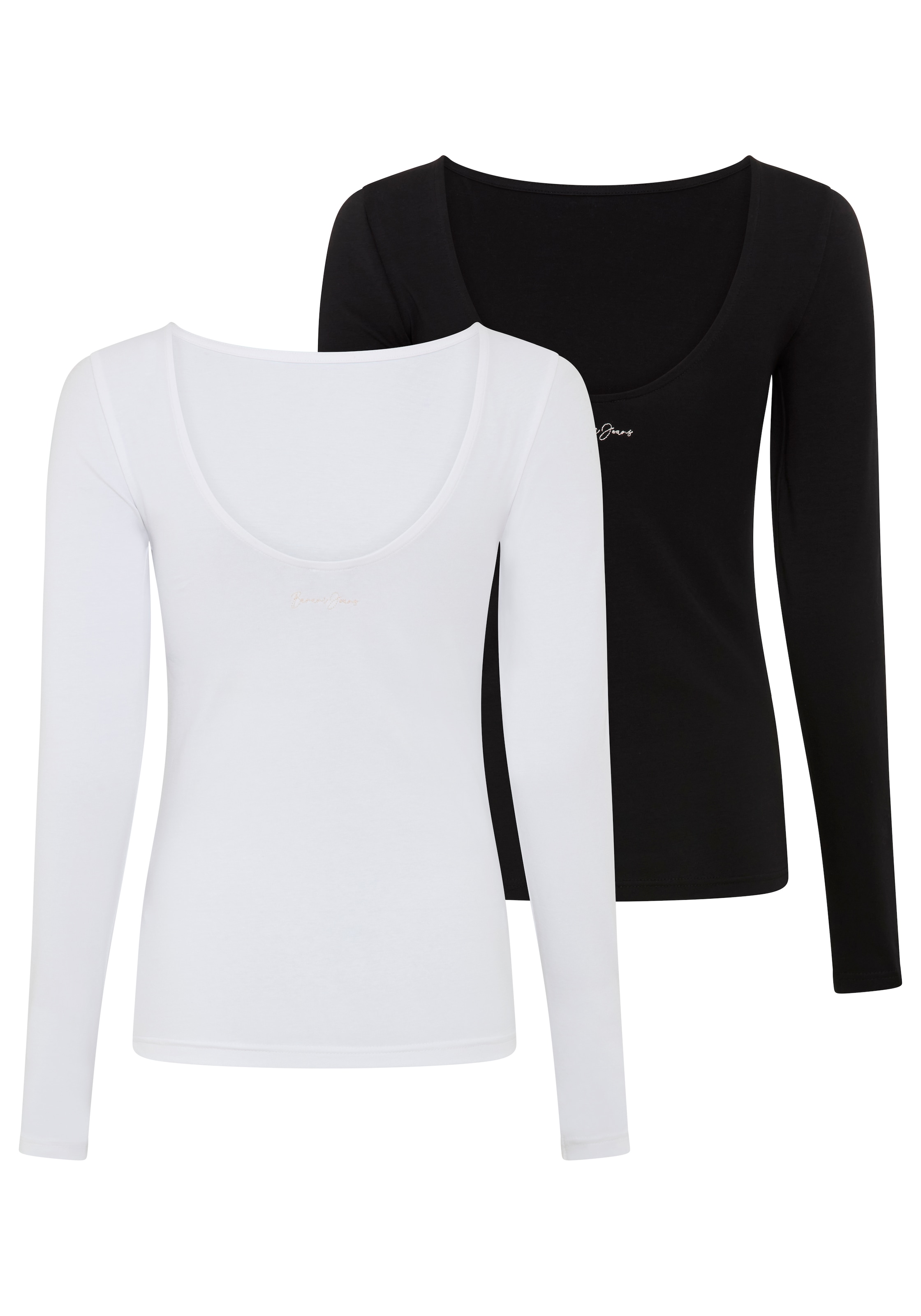 Bruno Banani Longsleeve »mit tiefem Rückenausschnitt« Packung, 2er-Pack,  figurbetonte Passform, hüftlange Form, aus Single Jersey