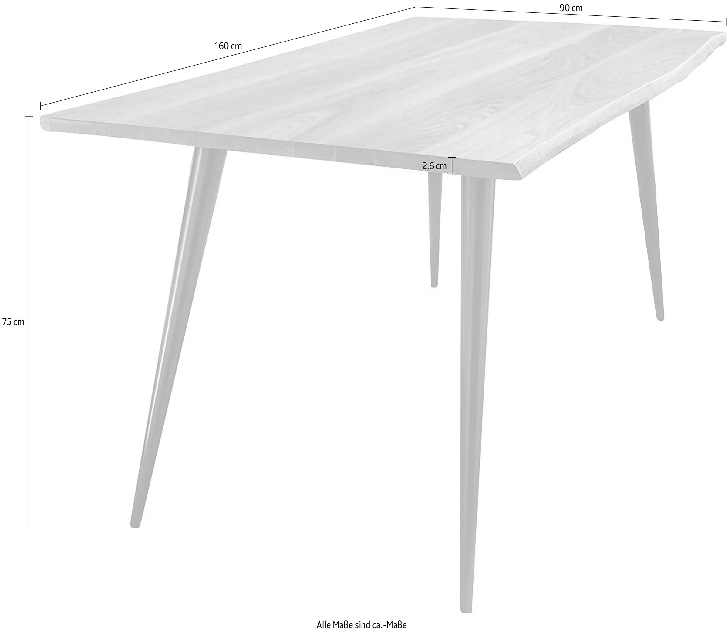 Esstisch PAROLI "Hannah", braun (akazie, schwarz, akazie), H:75cm, Tische, Esstisch, in 3 Breiten 3