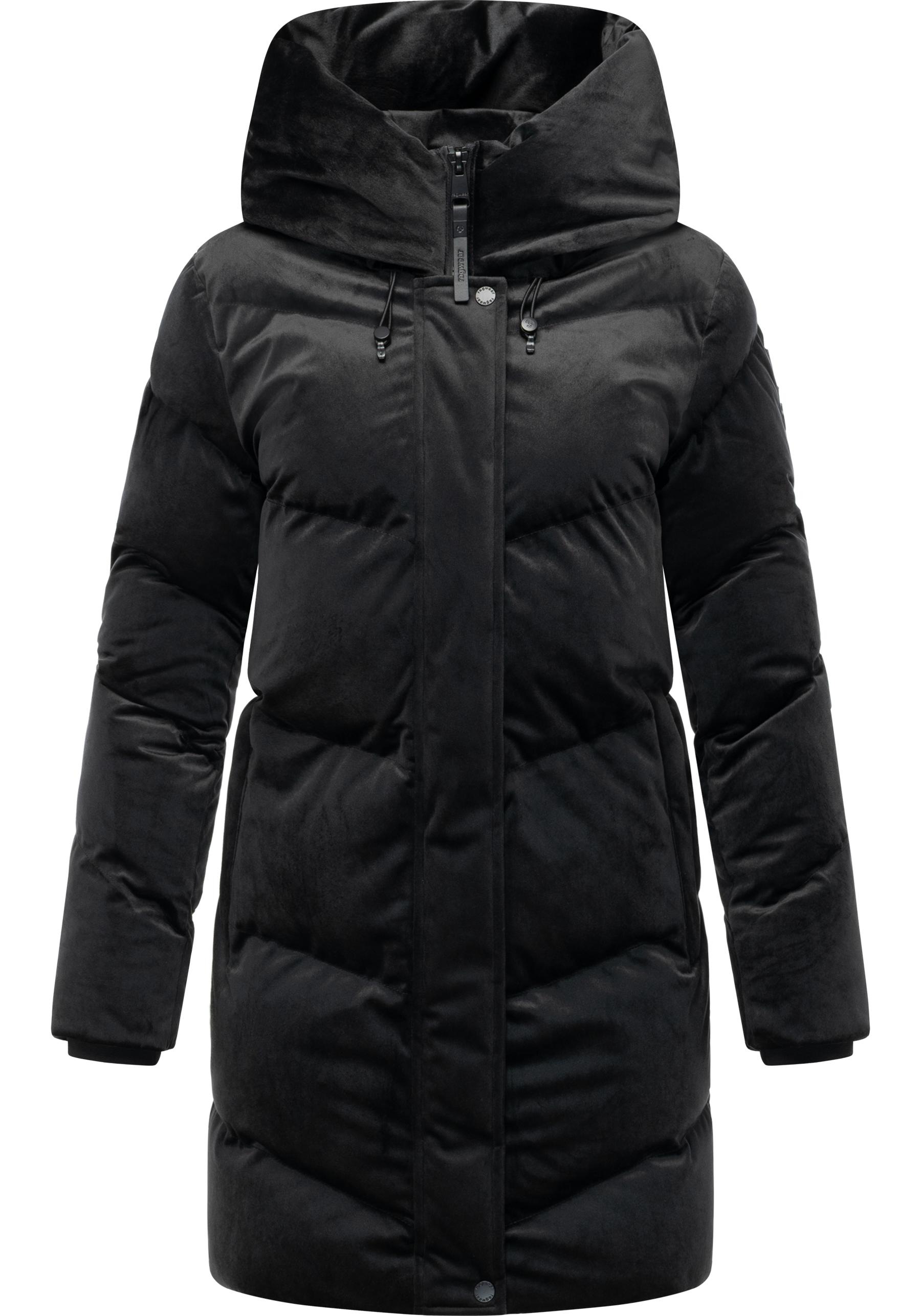Kurzmantel RAGWEAR "Avelin Velvet YOUMODO", Damen, Gr. XL (42), schwarz, Obermaterial: 100% Polyester; Innenfutter: 100% Polyester; Wattierung: 100% Polyester, gerade ca. Mitte Oberschenkel, hoch geschlossener Ausschnitt, Ärmel ohne Ärmelschlitz elastisch