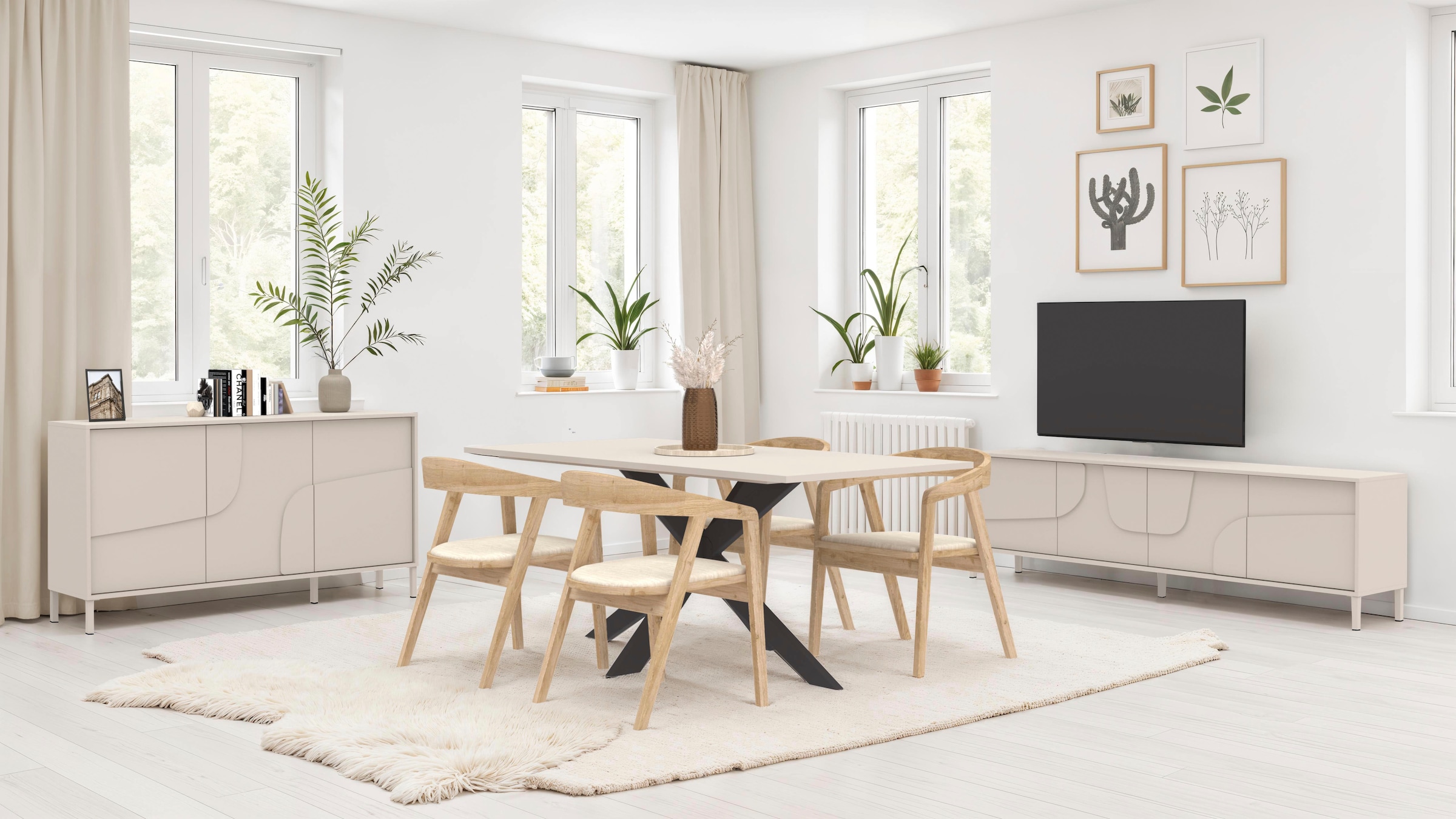 INOSIGN Sideboard »Stone, 155 cm breit, 3 Türen, Anrichte, Kommode, Stauraumschrank« 3D-Design, Push-to-open, Innenraum großzügig, Füße 14/2 cm wählbar