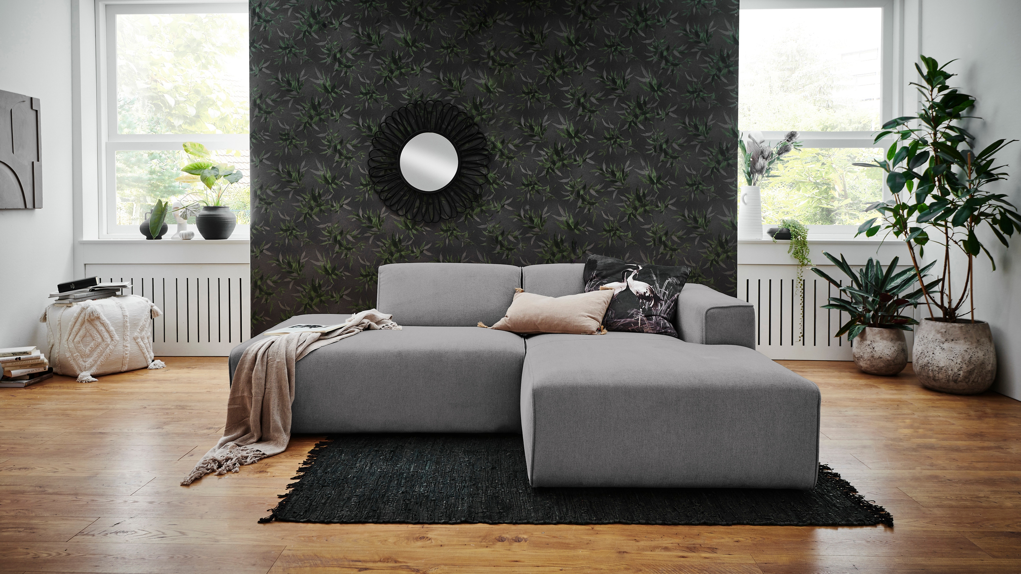 Home affaire Ecksofa "Noord mit Kedernaht, Breite 227 cm, L-Form" Cord, Struktur, Webstoff, mit Wellenunterfederung, Massivholzrahmen