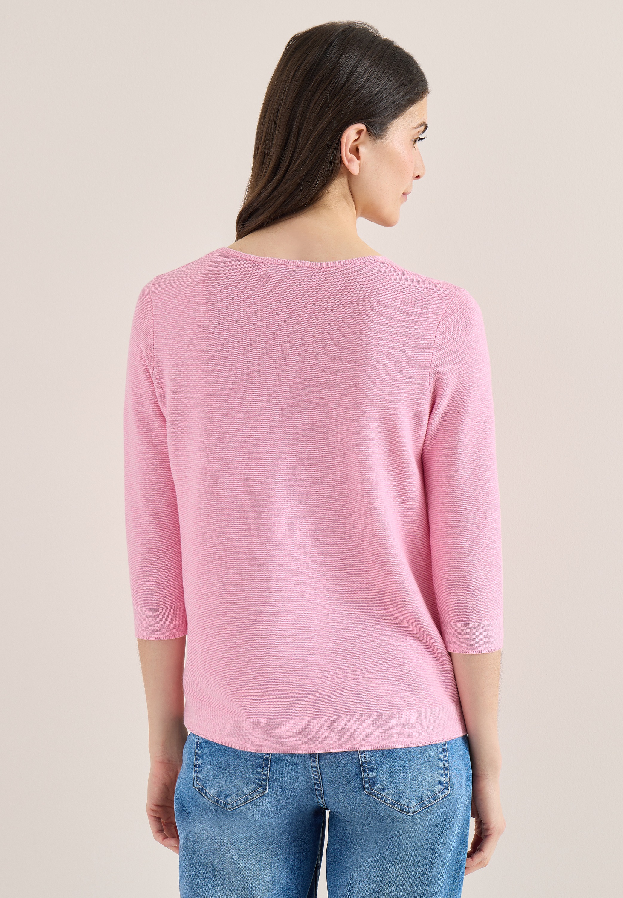 Strickpullover CECIL, Damen, Gr. M (40), flamingo rose, Strick, Obermaterial: 60% Baumwolle, 40% Viskose, unifarben, lässig geschnitten hüftbedeckend, V-Ausschnitt, abgesteppte Kante, Pullover Strickpullover, 3/4-Arm mit Viskose 2