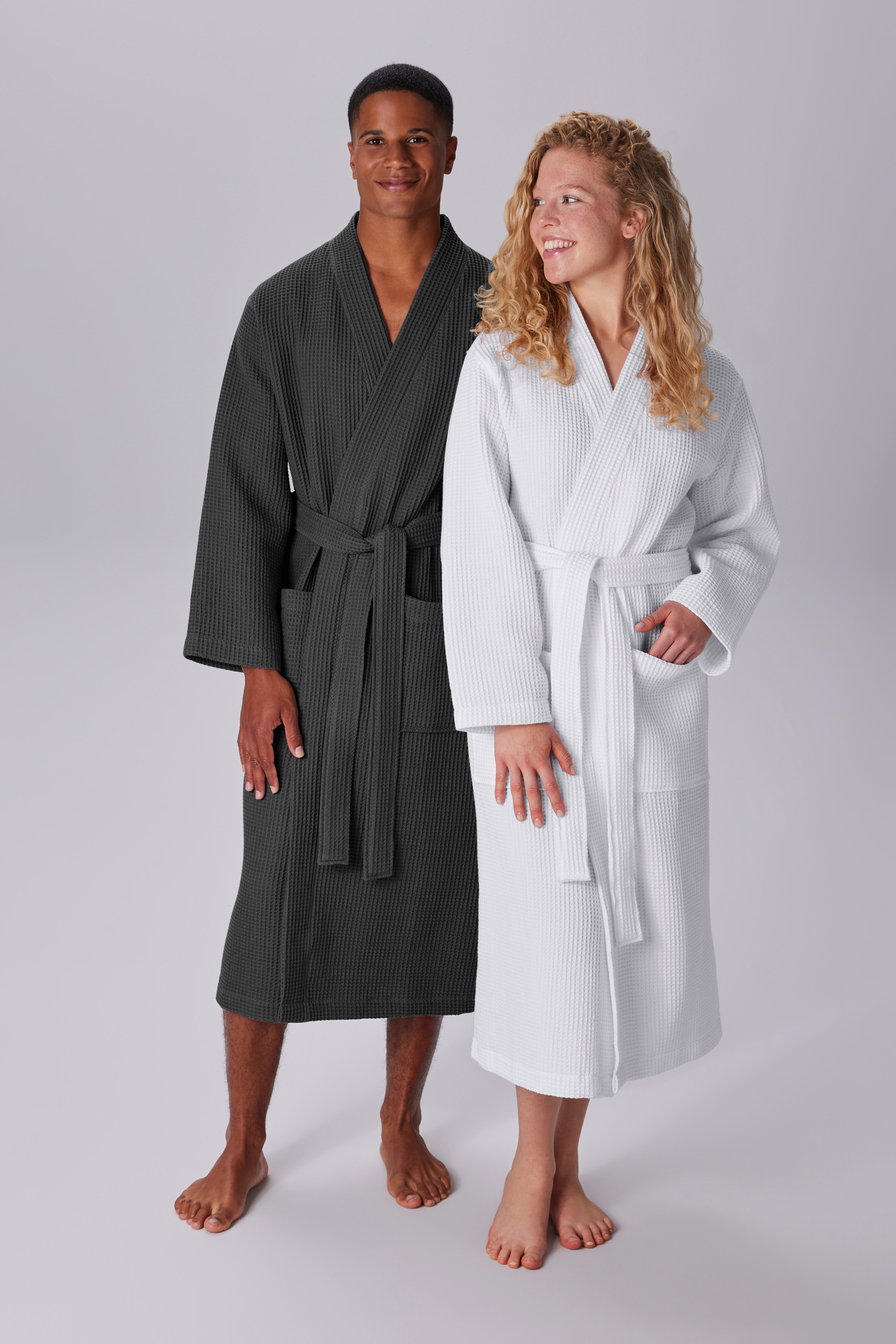 my home Unisex-Bademantel »Inga, ideal für Sauna & Spa, Hotelbademantel, Morgenmantel«, (1 St.), Waffelpiqué, kleines Packmaß, Taschen, Damen & Herren, S-3XL
