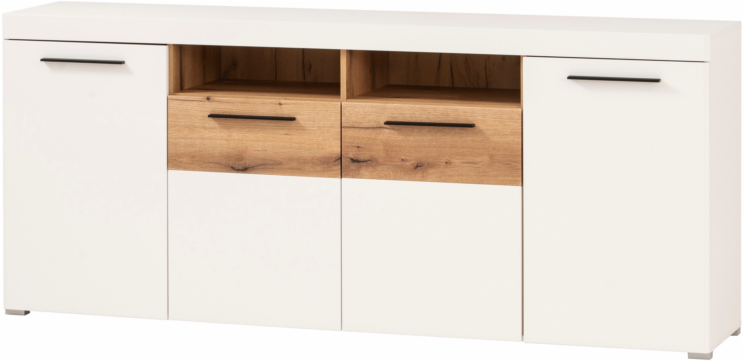 INOSIGN Sideboard »Salerno, moderner Schrank, Highboard in Weiß mit Eiche Evoke Dekor«, Metallgriffe, ausreichend Stauraum, vielseitig einsetzbar, 205cm breit