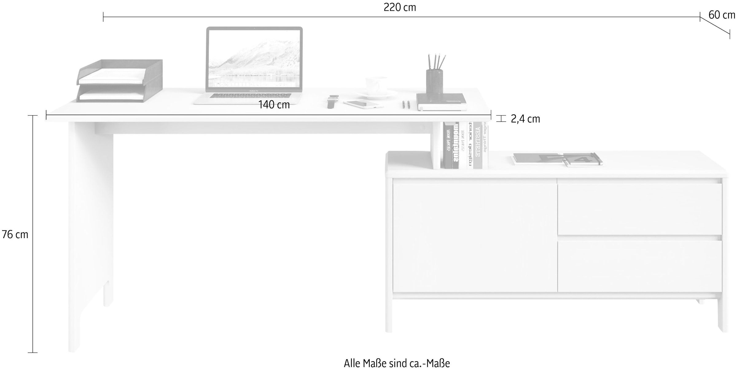 Home affaire Schreibtisch »Luven«, Breite 140-220 cm