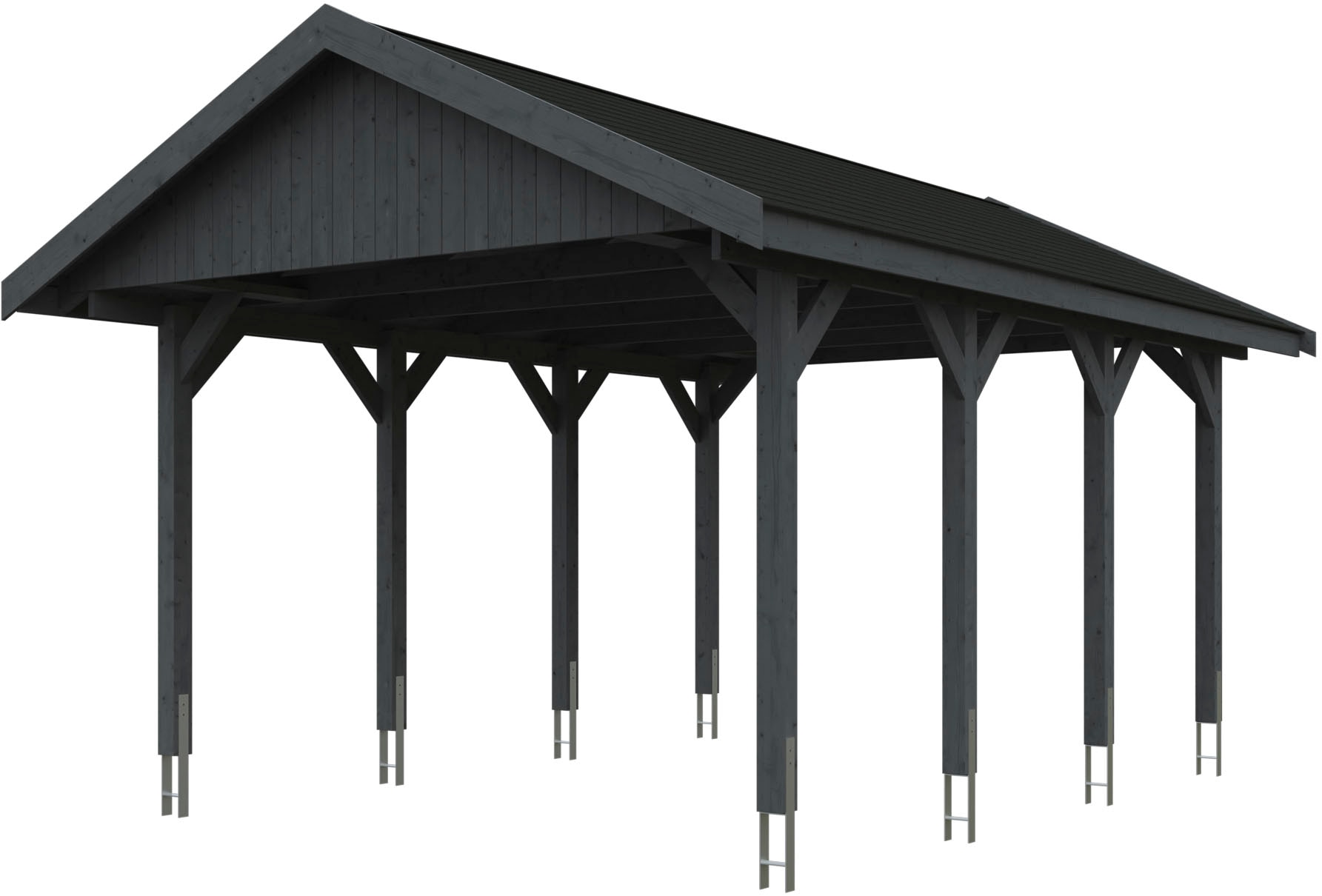Skanholz Einzelcarport "Wallgau" Massivholz 340 cm Schiefergrau mit schwarzen Dachschindeln