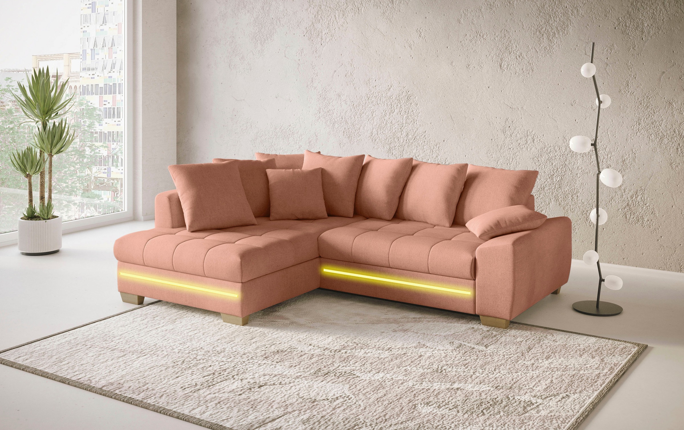 Mr. Couch Ecksofa »Nikita II, L-Form«, mit Kaltschaum, RGB-LED Beleuchtung, wahlweise mit Bett, Bettkasten
