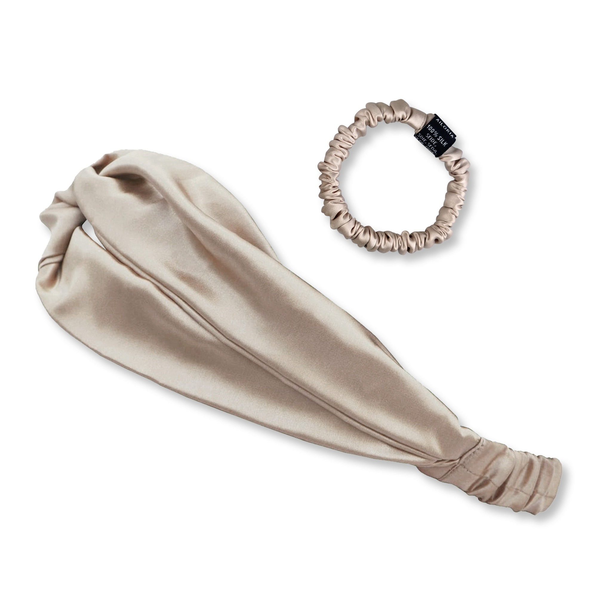 AILORIA Damen Diadem "Set Headband und Scrunchie S aus Seide SOYEUX & DOUX", beige, Modetücher