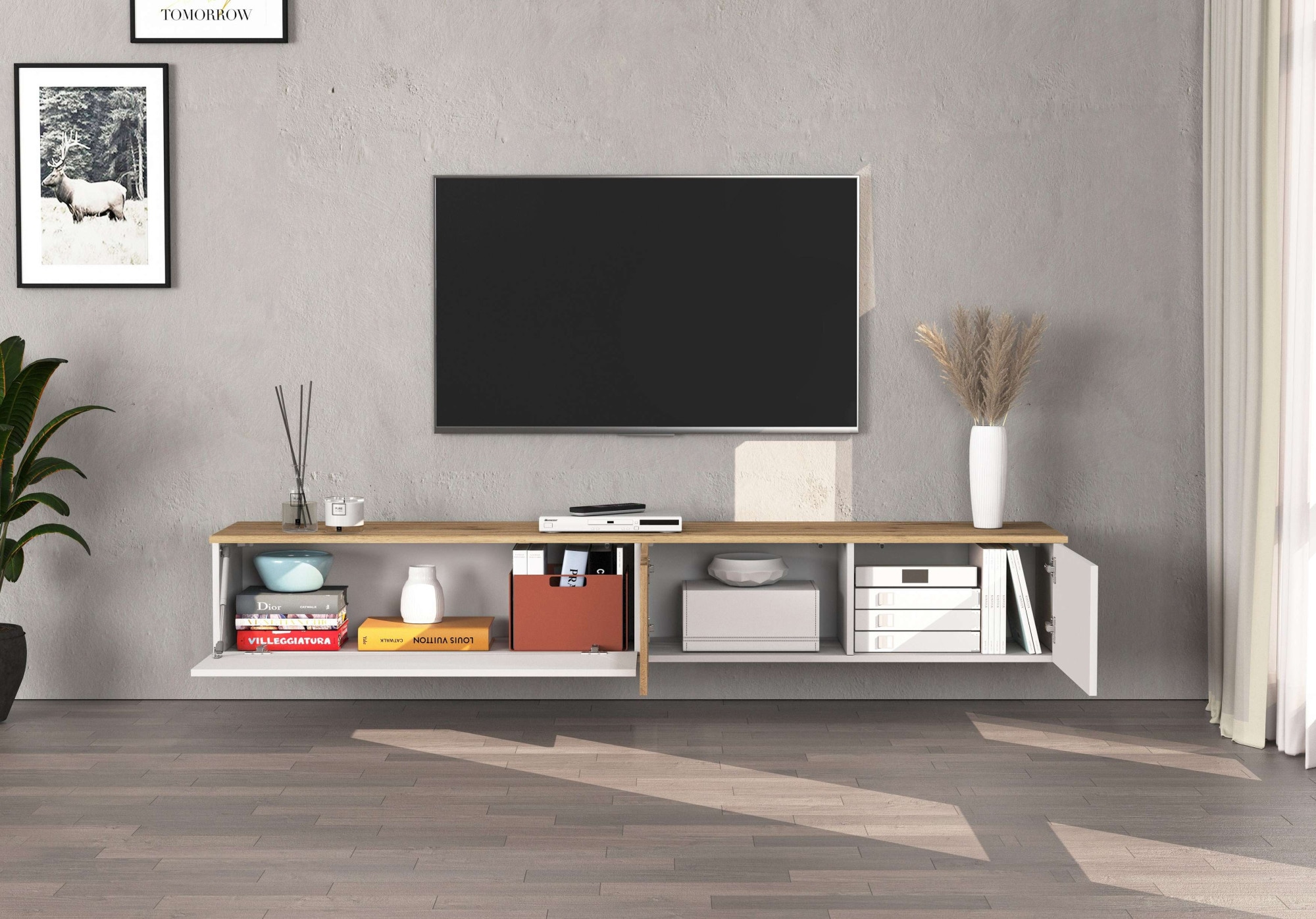 INOSIGN Lowboard »Lowboard ISEO,Lowboard,TV-Kommode,TV-Möbel,TV-Bank« 1 Stk. tlg. stehend/hängend, 1 Klappe, 2 Türen HG lackiert, 3 Fächer, B 210 cm