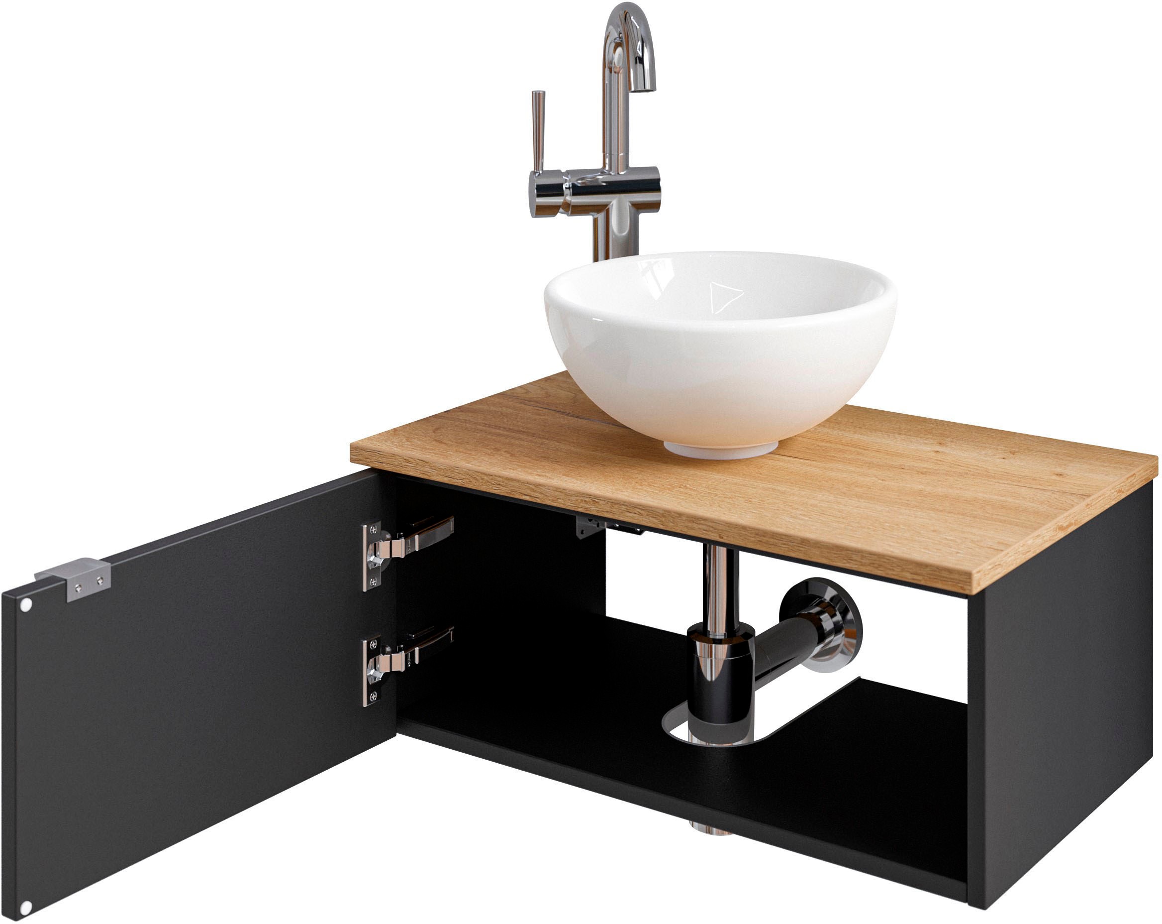 Saphir Badmöbel-Set »Serie 6915«, (4 St.), Gäste-Bad, 70 cm breit, mit LED-Spiegel, offenem Fach und 1 Tür
