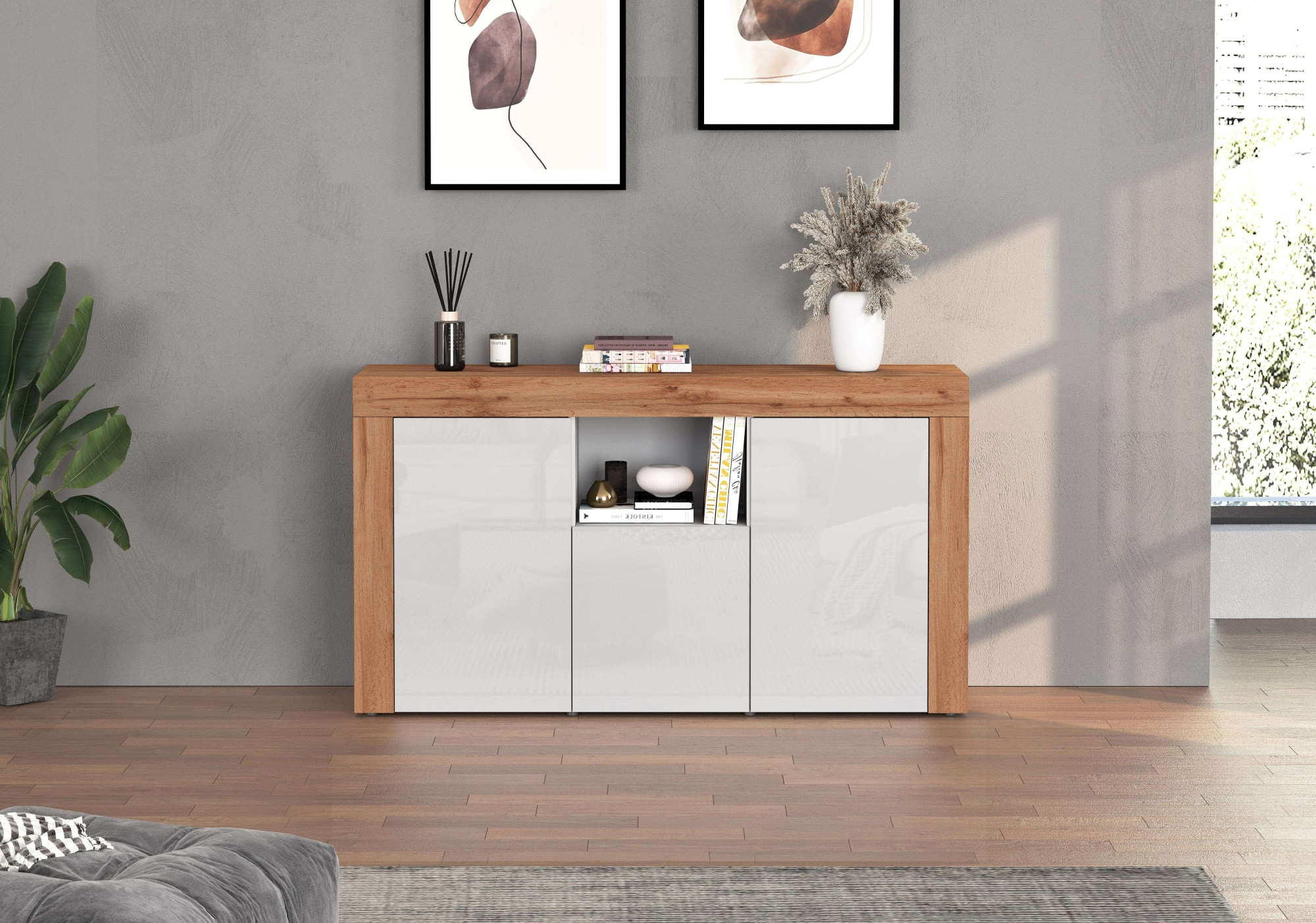 INOSIGN Sideboard »CHRONOS Breite 155 cm mit 3 Türen, 1 offenes und 6 geschlossene Fächer«, (1 St.), Sideboard,Kommode, Schrank, Grifflos mit Push to Open, Made in Italy