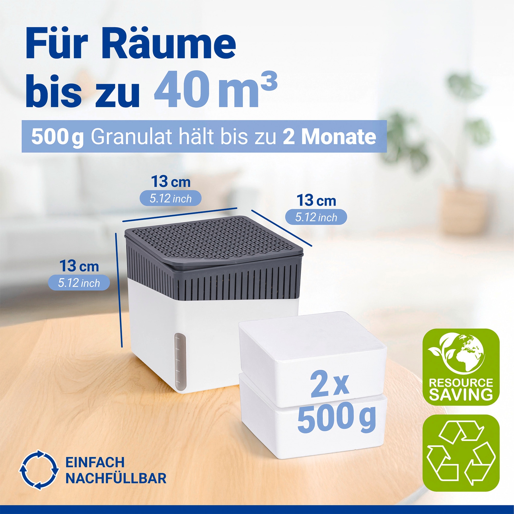 WENKO Luftentfeuchter »Modell Cube« für 40 m³ Räume Tank 0,8 l mit 2 x 500 g Entfeuchter-Blöcken, für Räume bis 40 m³