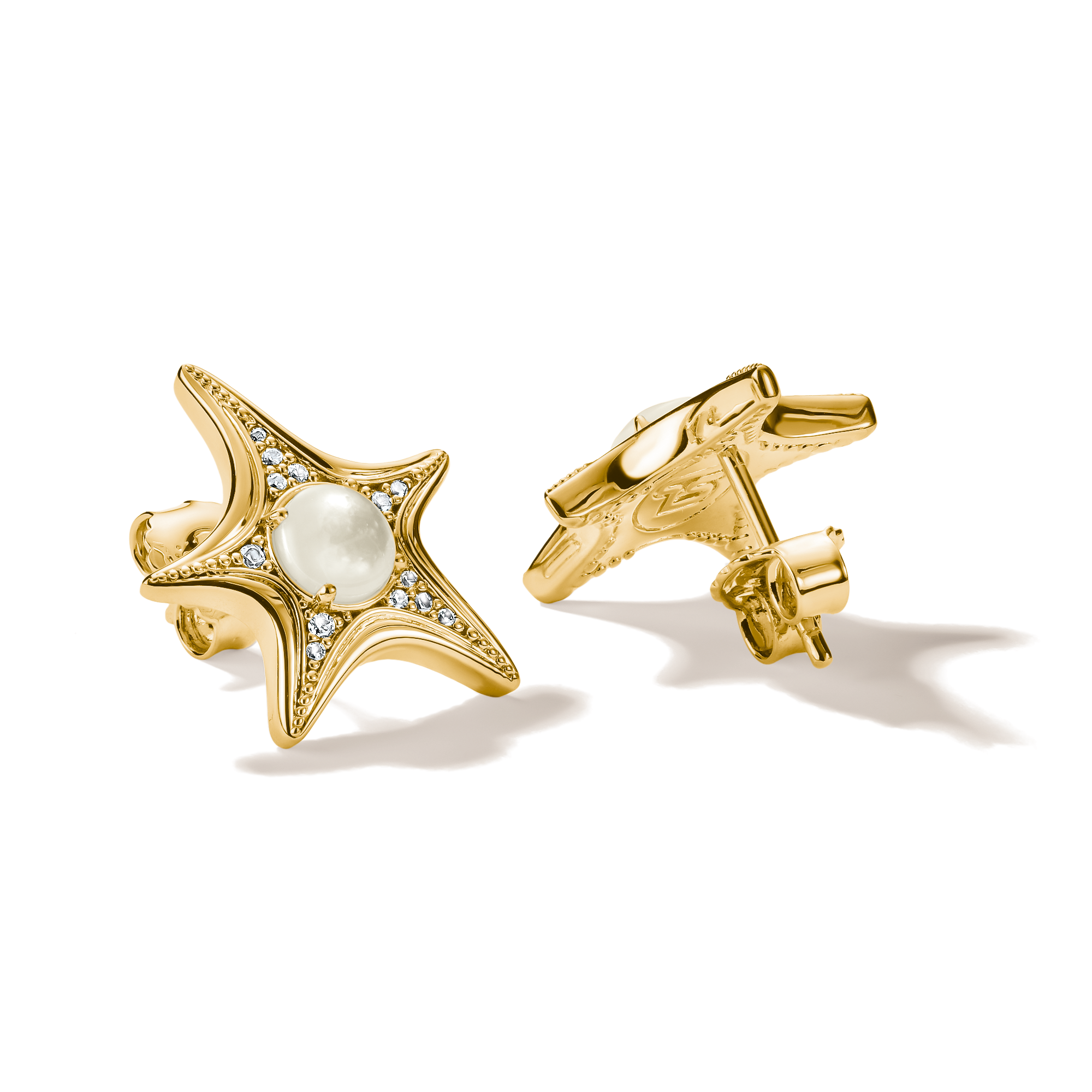 THOMAS SABO Paar Ohrstecker »Ohrstecker Seestern-Design gelbgoldfarben« mit Zirkonia (synth.) - mit Perlmutt