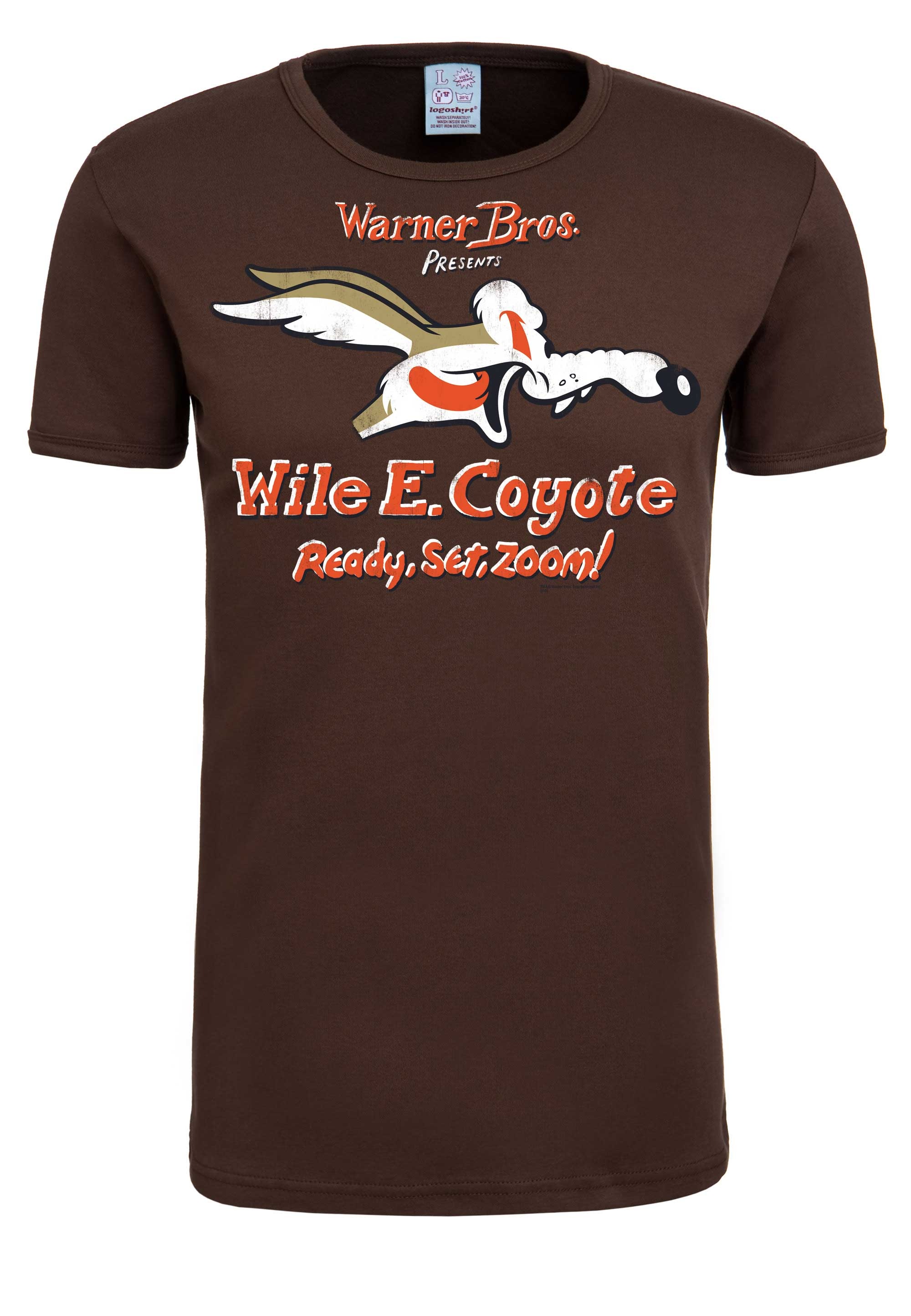 T-Shirt großem »Coyote«, mit Looney bestellen BAUR LOGOSHIRT Tunes-Druck | ▷