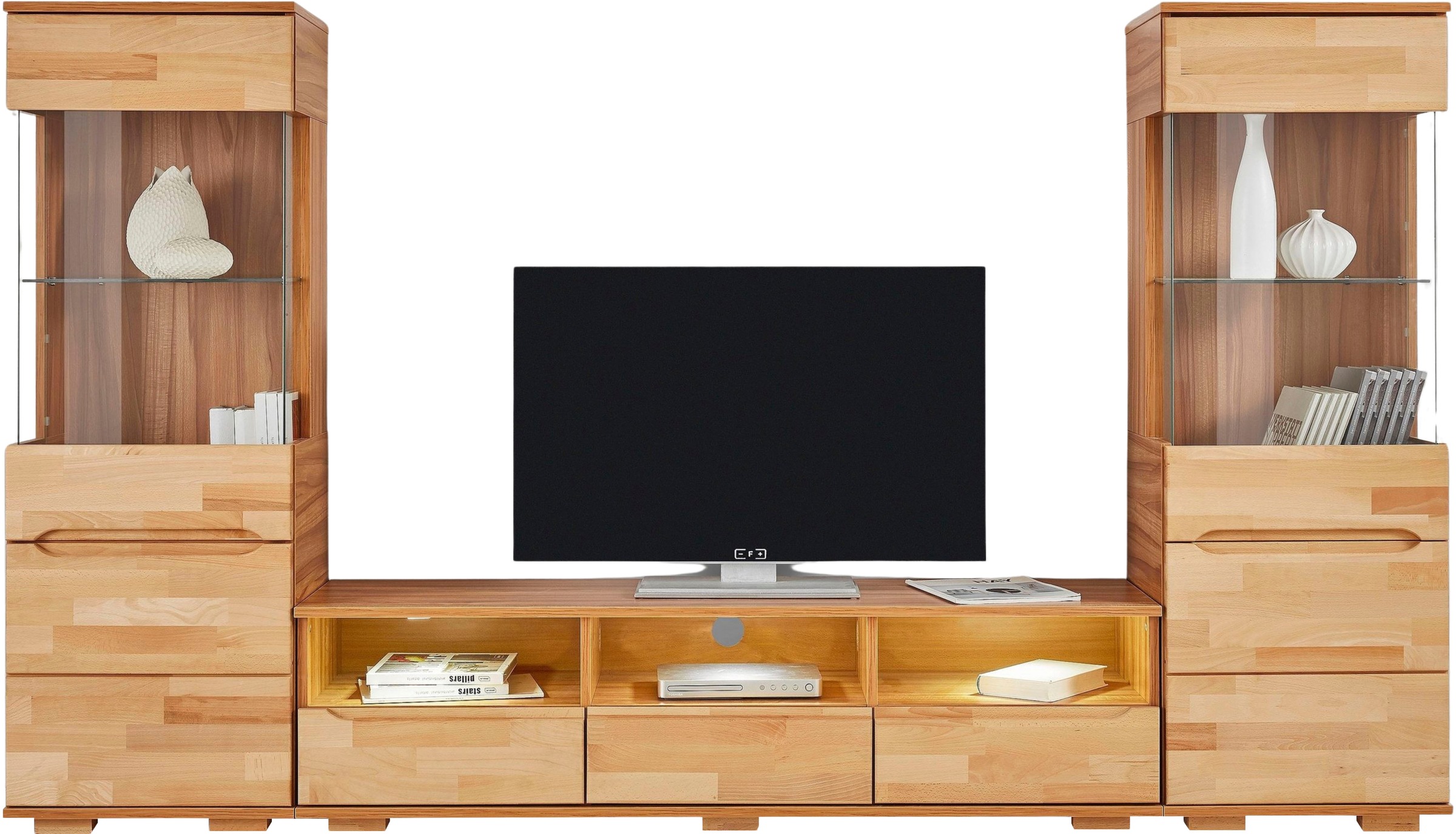 OTTO home Wohnwand "Vetro,Fronten Massivholz,Korpus Holzwekstoff,Griffmulde günstig online kaufen