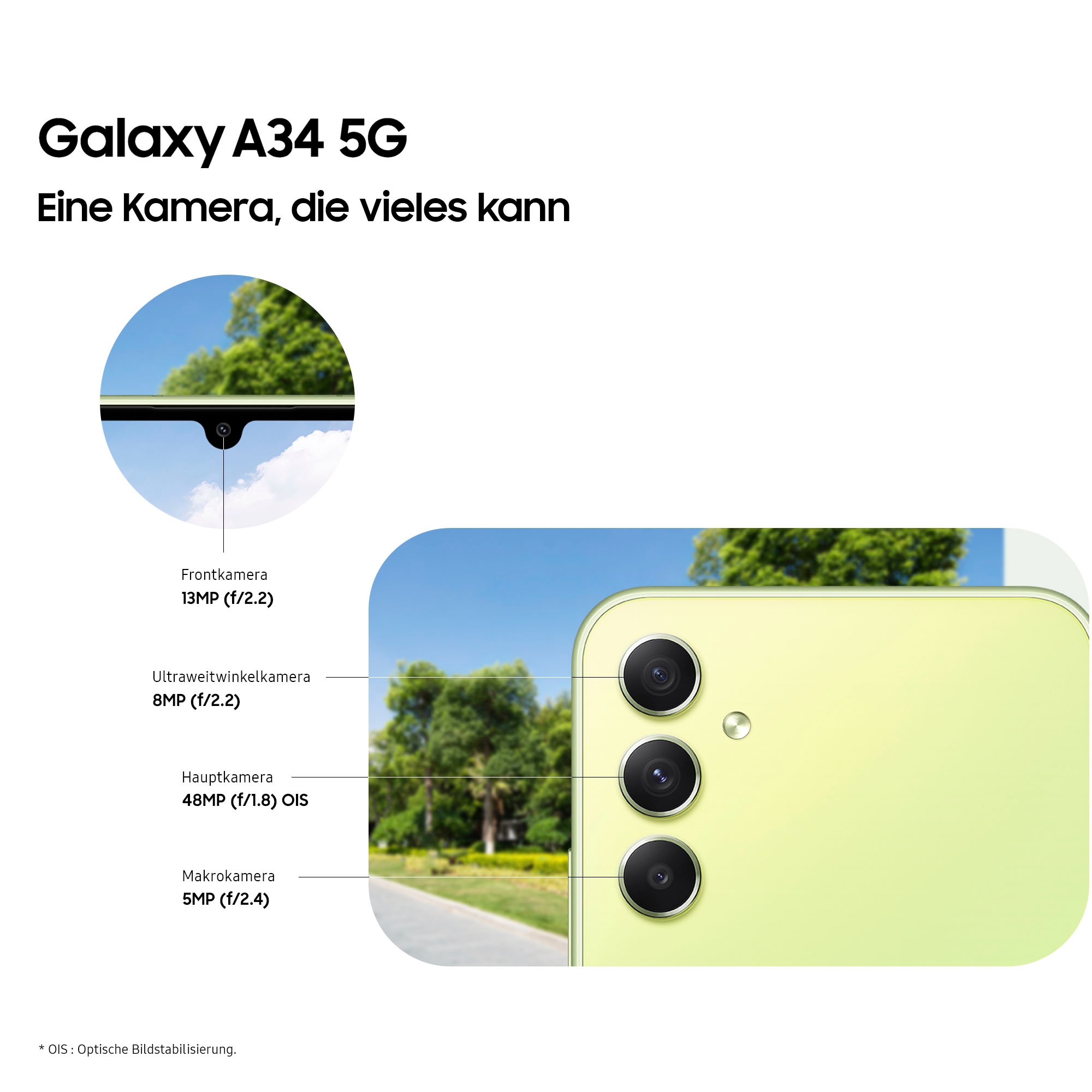 Samsung Smartphone »Galaxy A34 5G 256GB«, leicht grün, 16,65 cm/6,6 Zoll, 256 GB Speicherplatz, 48 MP Kamera