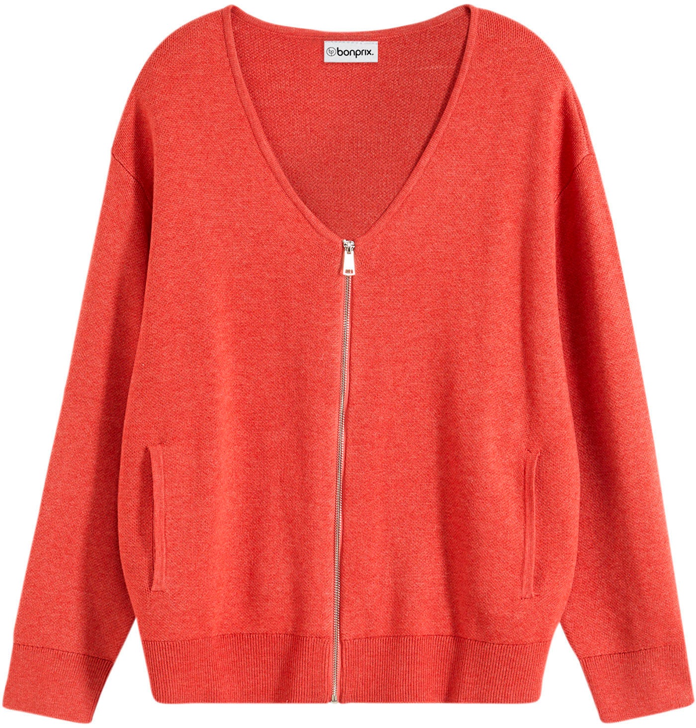 bonprix Strickjacke bequeme Passform, femininer Stil, mit Reißverschluss