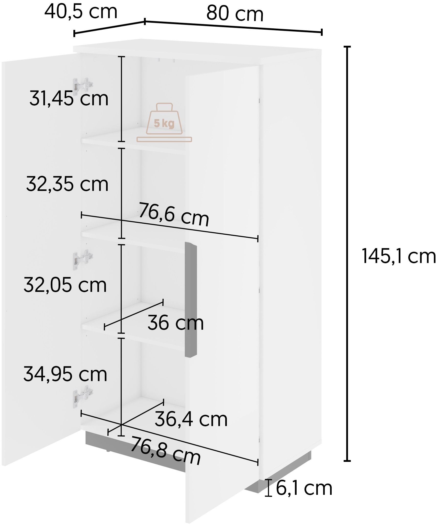 Home affaire Highboard »Tuluza, Breite 80 cm, moderne Hochkommode mit geräumiger Stauraum« Hochschrank viel Stauraum, Einlegeböden verstellbar, Hochglanzfront