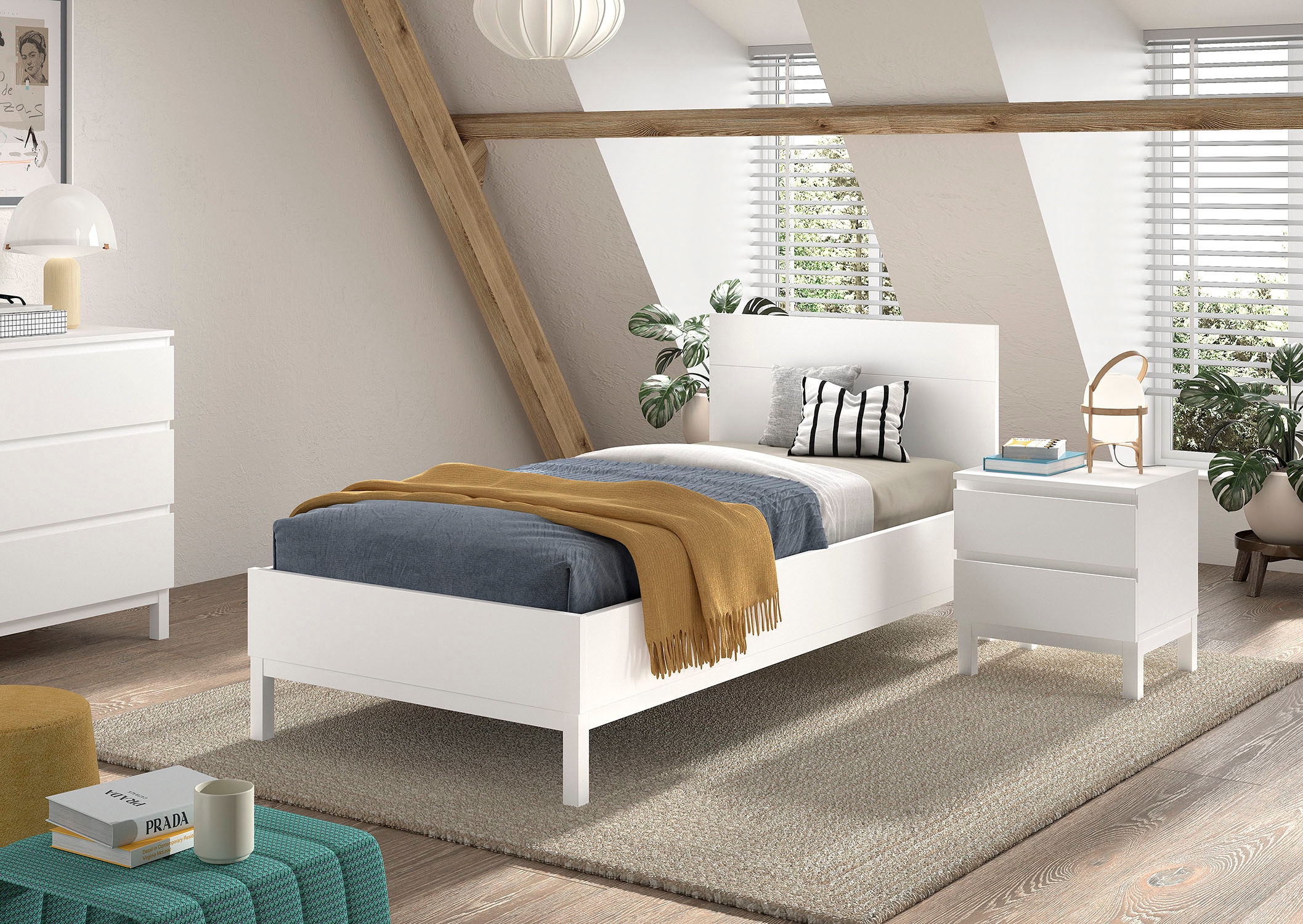 Vipack Jugendzimmer-Set »Artikel-Set best. aus Einzelbett 90/200, Nachtkonsole mit 2 Schubladen«, (2 tlg.), in gradlinigem Design, pflegeleichte lackierte Oberfläche in Weiß