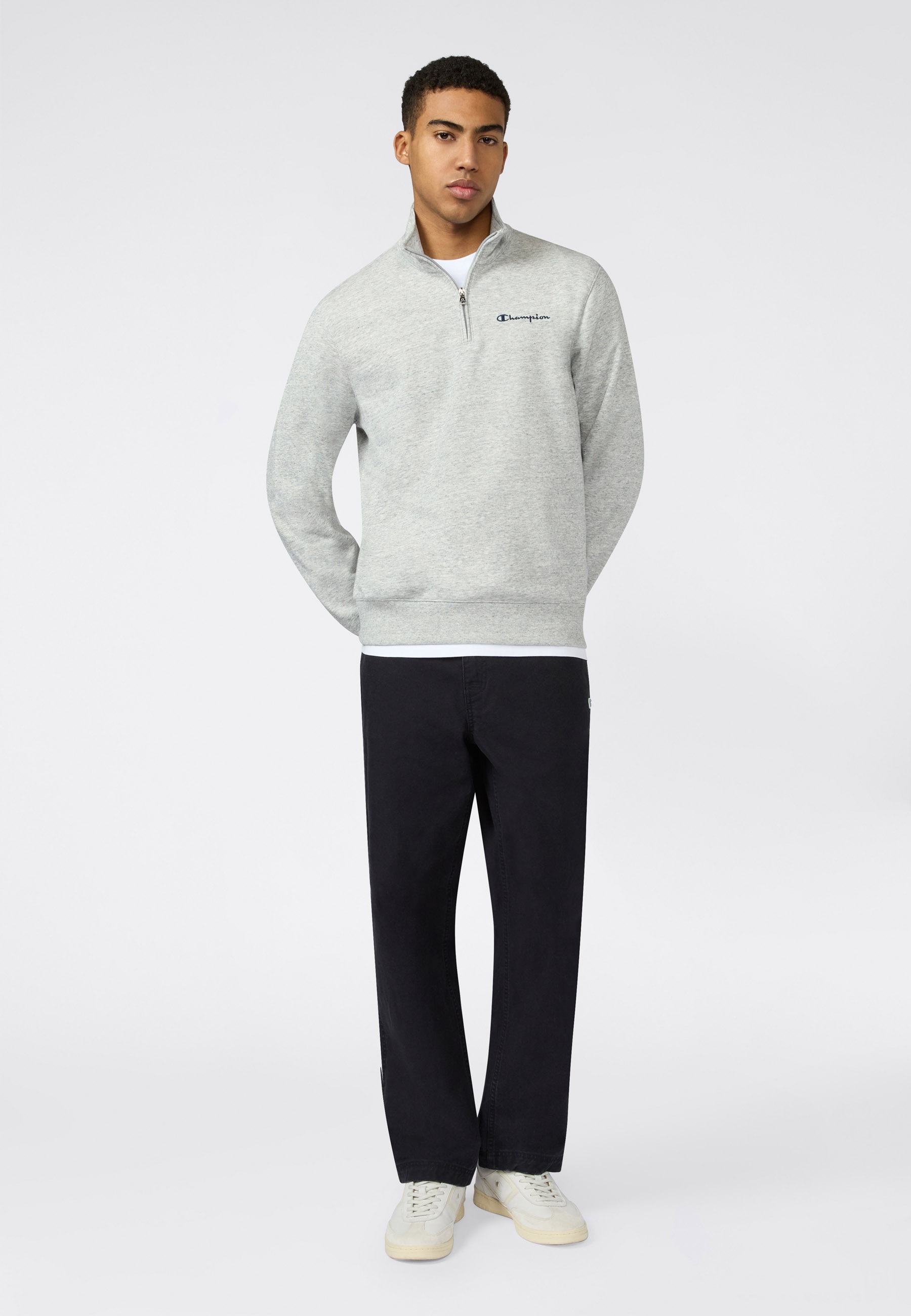 Sweatshirt CHAMPION "ICONS CONTRAST Terry Half Zip Sweatshirt", Herren, Gr. S, noxm, Sweatware, Obermaterial: 70% Baumwolle, 30% Polyester, meliert, unifarben, Basic hüftbedeckend, Rundhals, Rippbündchen, Sweatshirts Sweatshirt, sportlicher Schnitt, Halb- 3