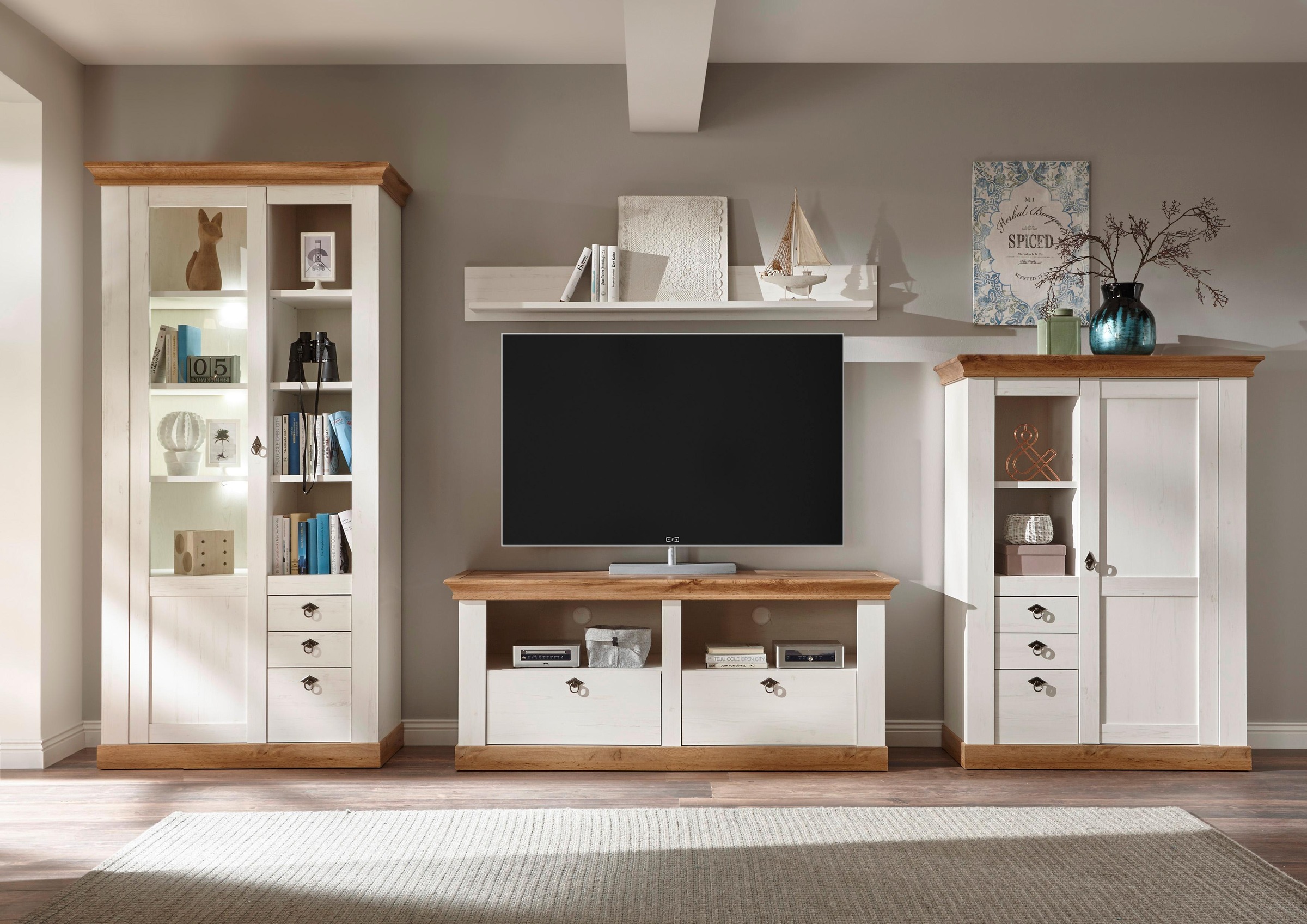 Home affaire Wohnwand "Cremona, Anbauwand im Landhausstil, Komplettset, Wohnzimmer-Set"