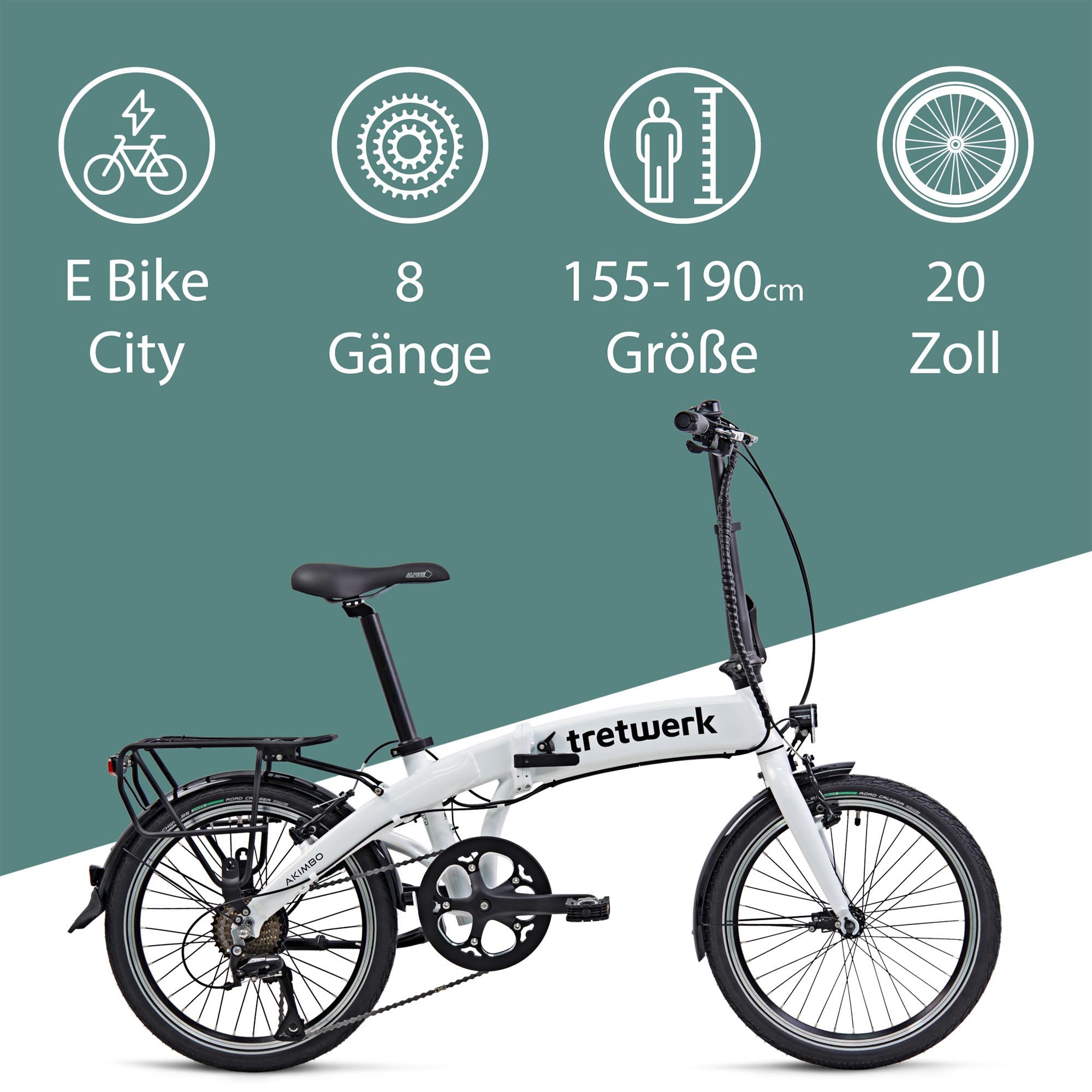 Tretwerk E-Bike »Akimbo«, 8 Gang, Shimano, Acera M3020 SGS, Heckmotor 250 W, Pedelec, Elektrofahrrad für Damen u. Herren