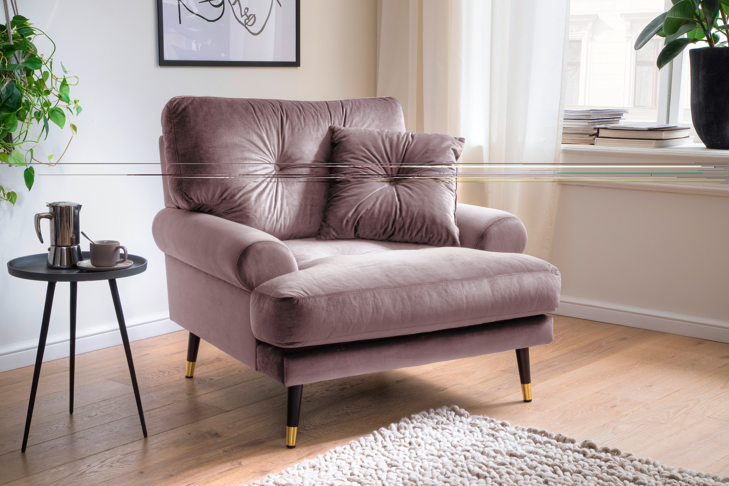 Trends by HG Loungesessel »TOKIO«, in Microfaser mit hochwertigem Holz/Metallfuß