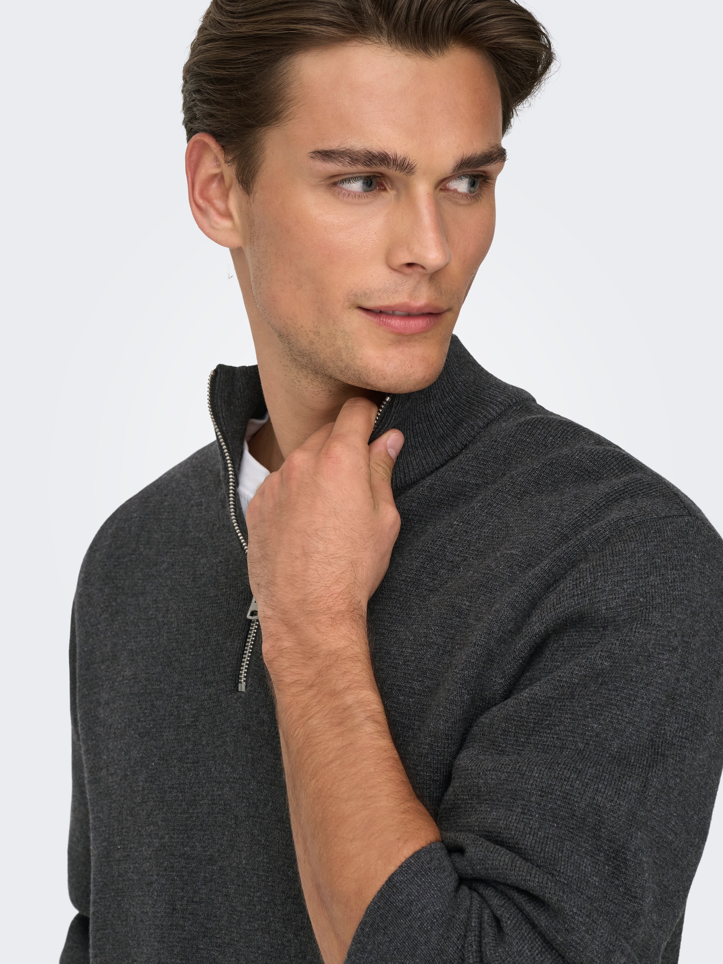 Thumbnail - ONLY & SONS Troyer "ONSTING LIFE REG HALF ZIP KNIT NOOS" Baumwolle, regular fit