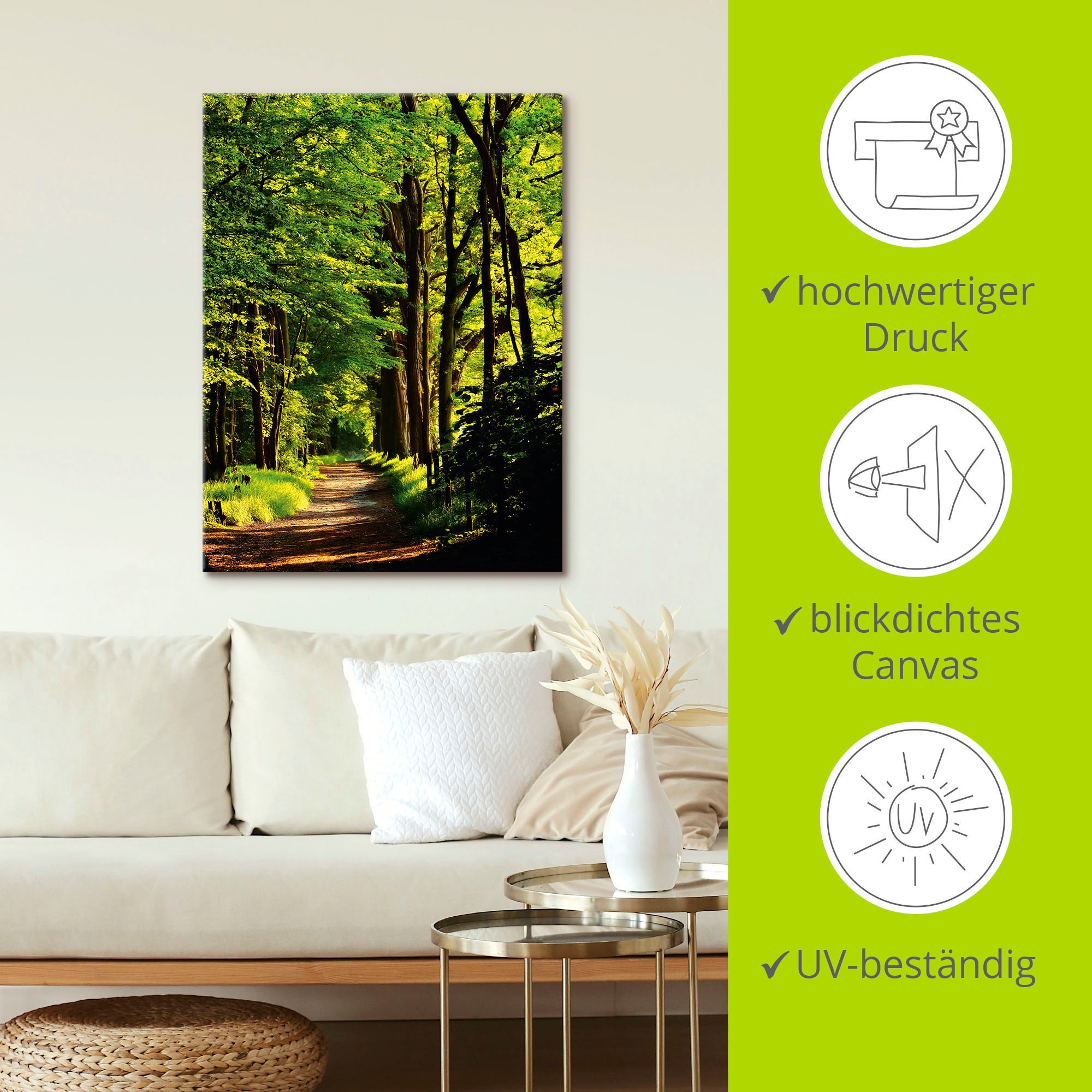 Artland Wandbild »Weg im Wald«, Wald, (1 St.), als Alubild, Outdoorbild, Leinwandbild, Poster in verschied. Größen