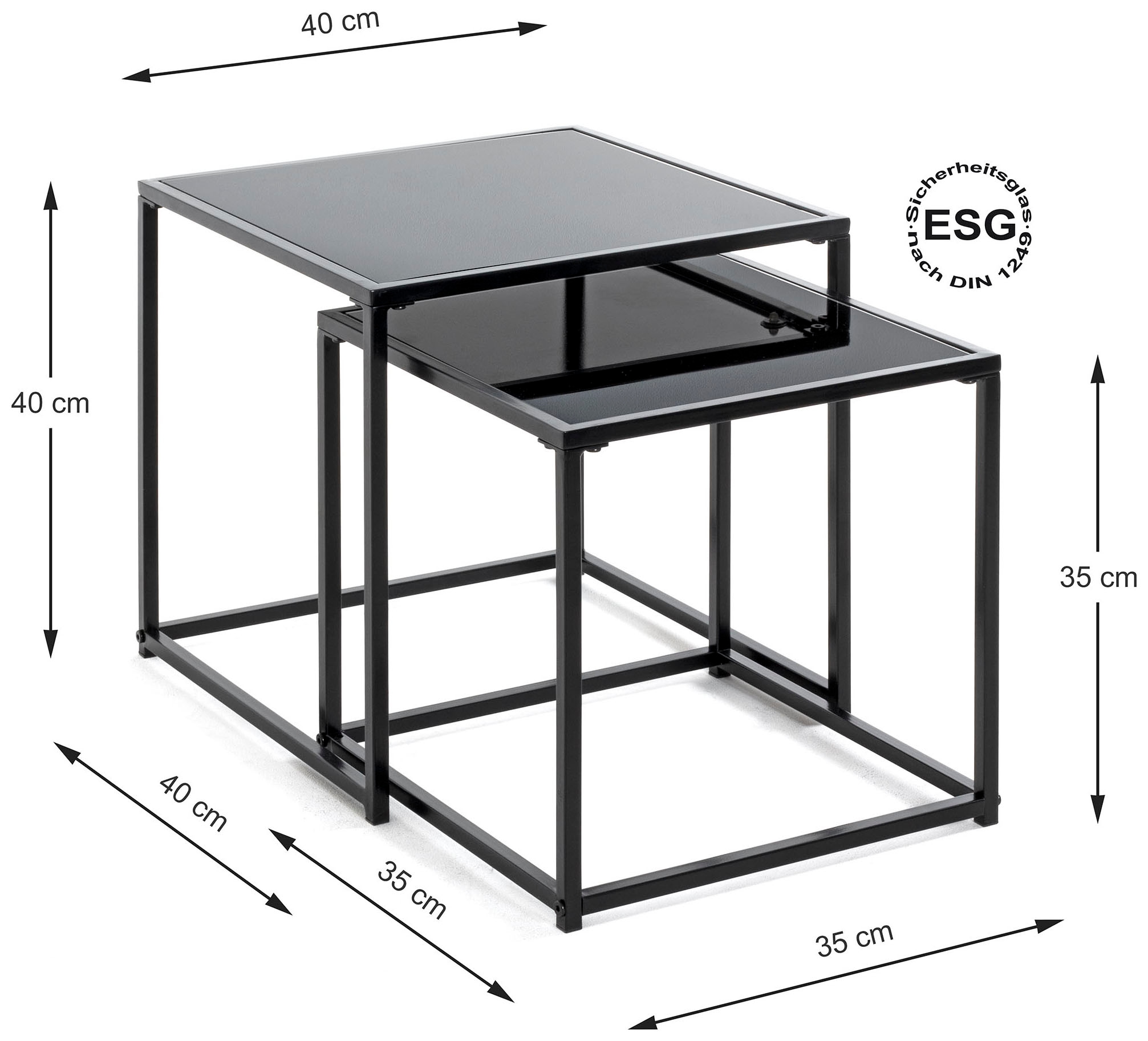 HAKU Beistelltisch »Sofatisch, Wohnzimmertisch« Set, 2er Set, 2 Stk. tlg. quadratisch - aus Metall Schwarz B/T/H 35/35/35 und 40/40/40 cm
