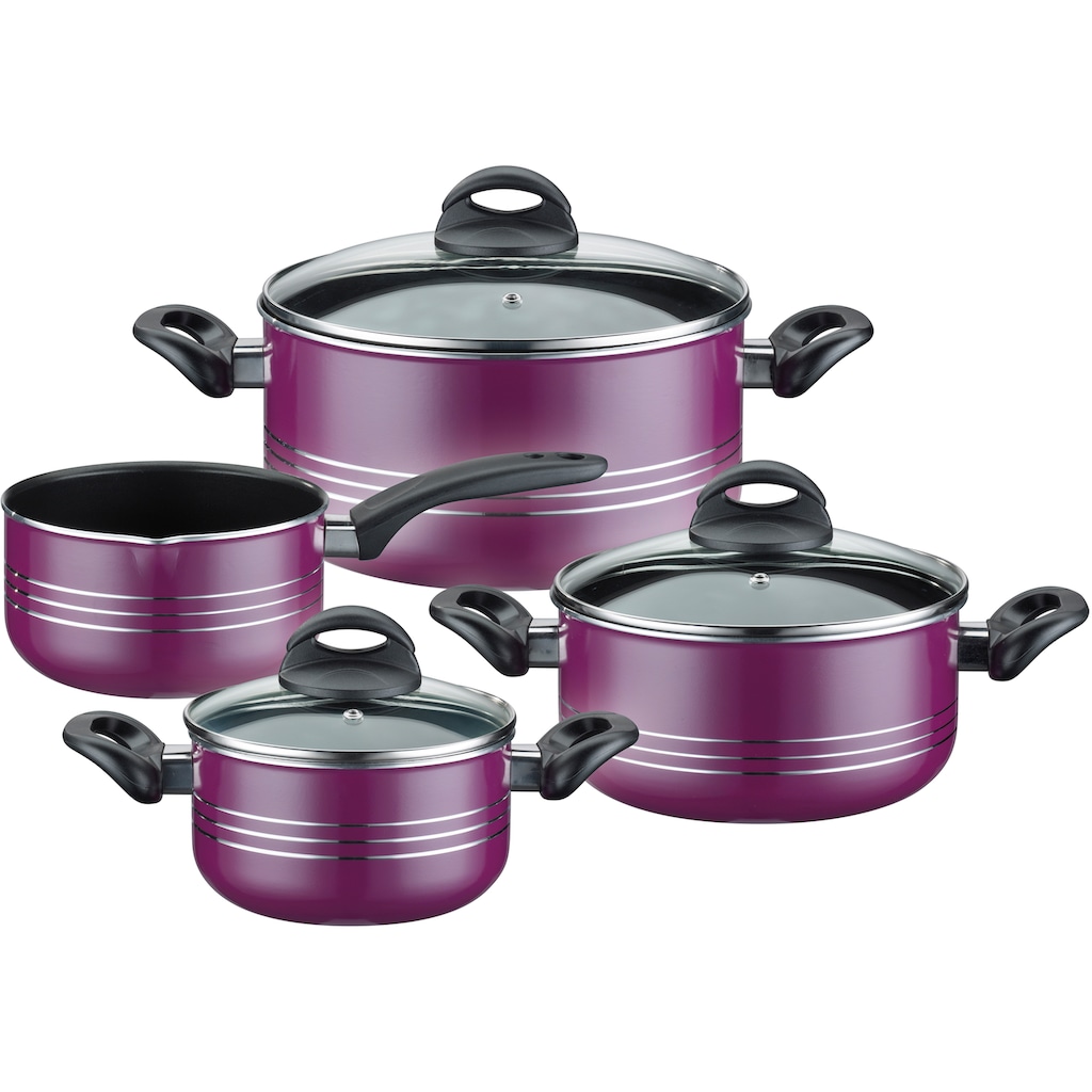 GSW Topf-Set »Milano color«, Aluminium-Leichtmetall-Legierung, (Set, 7 tlg., je 1 Kochtopf Ø 16/20/24 cm, 1x Stielkasserolle Ø 16 cm)