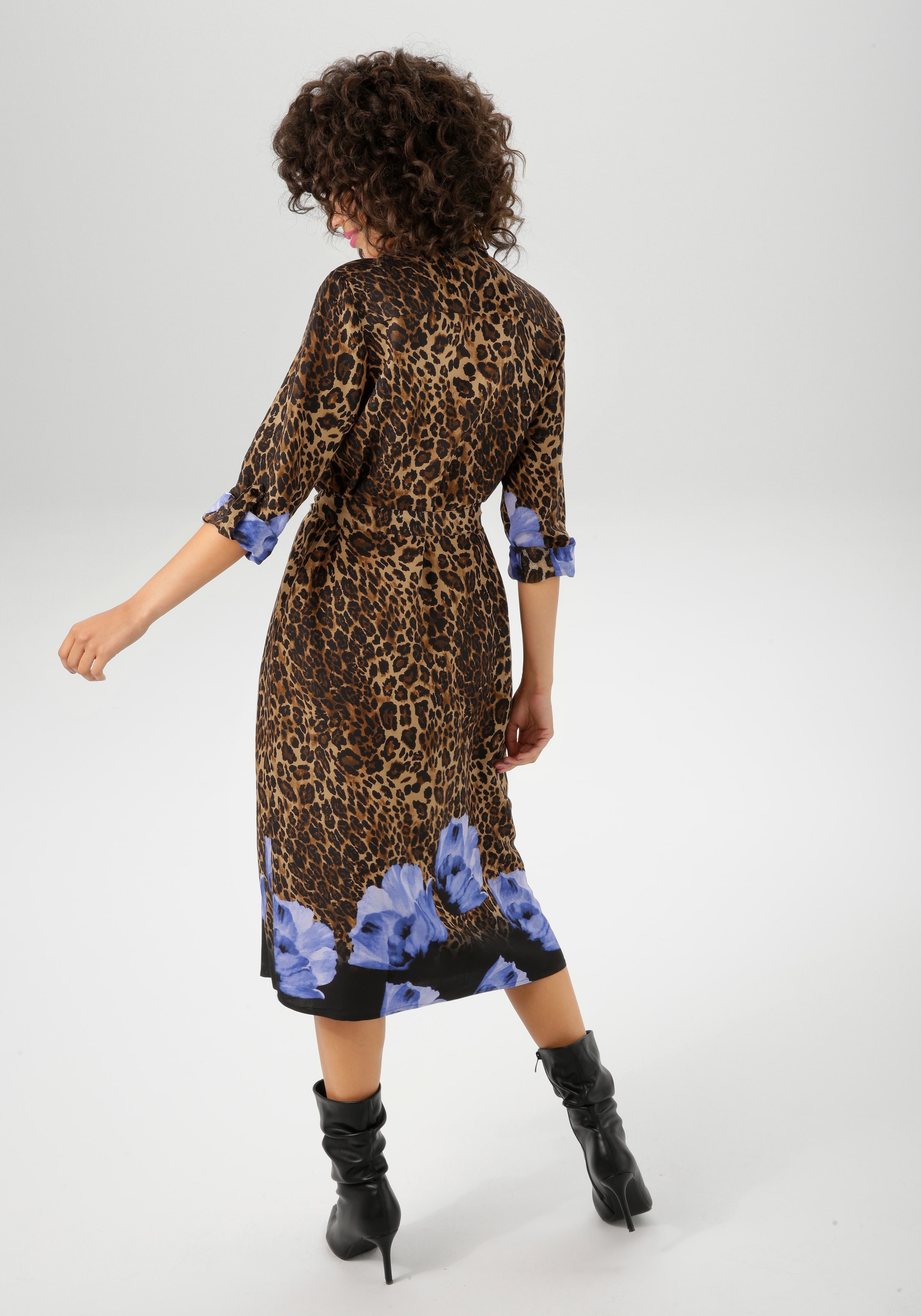 Aniston CASUAL Blusenkleid, (mit abnehmbarem Bindegürtel), mit Blüten-Bordüre und Leo-Print - NEUE KOLLEKTION