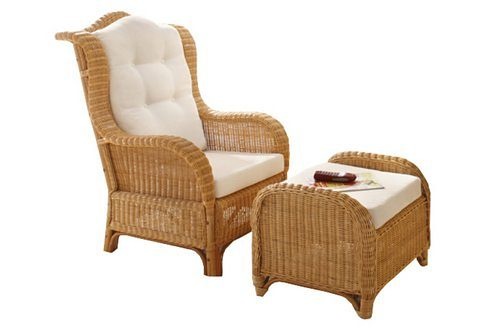 Home affaire Rattanstuhl »Frieda«, (Set), 2 St., mit Sitzhocker, inkl. Kissenauflagen