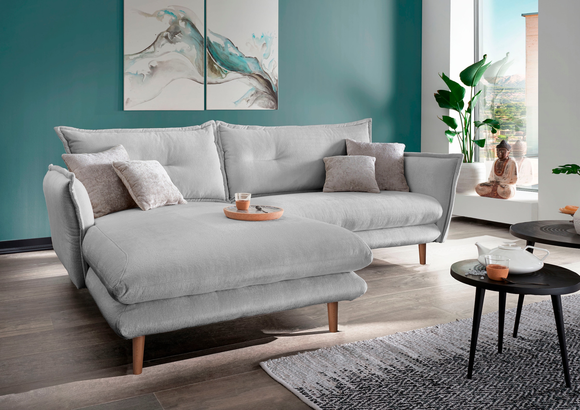 Home affaire Ecksofa "Levke, 255 x 180 cm, modern und bequem" zwei verschiedene Fußfarben wählbar