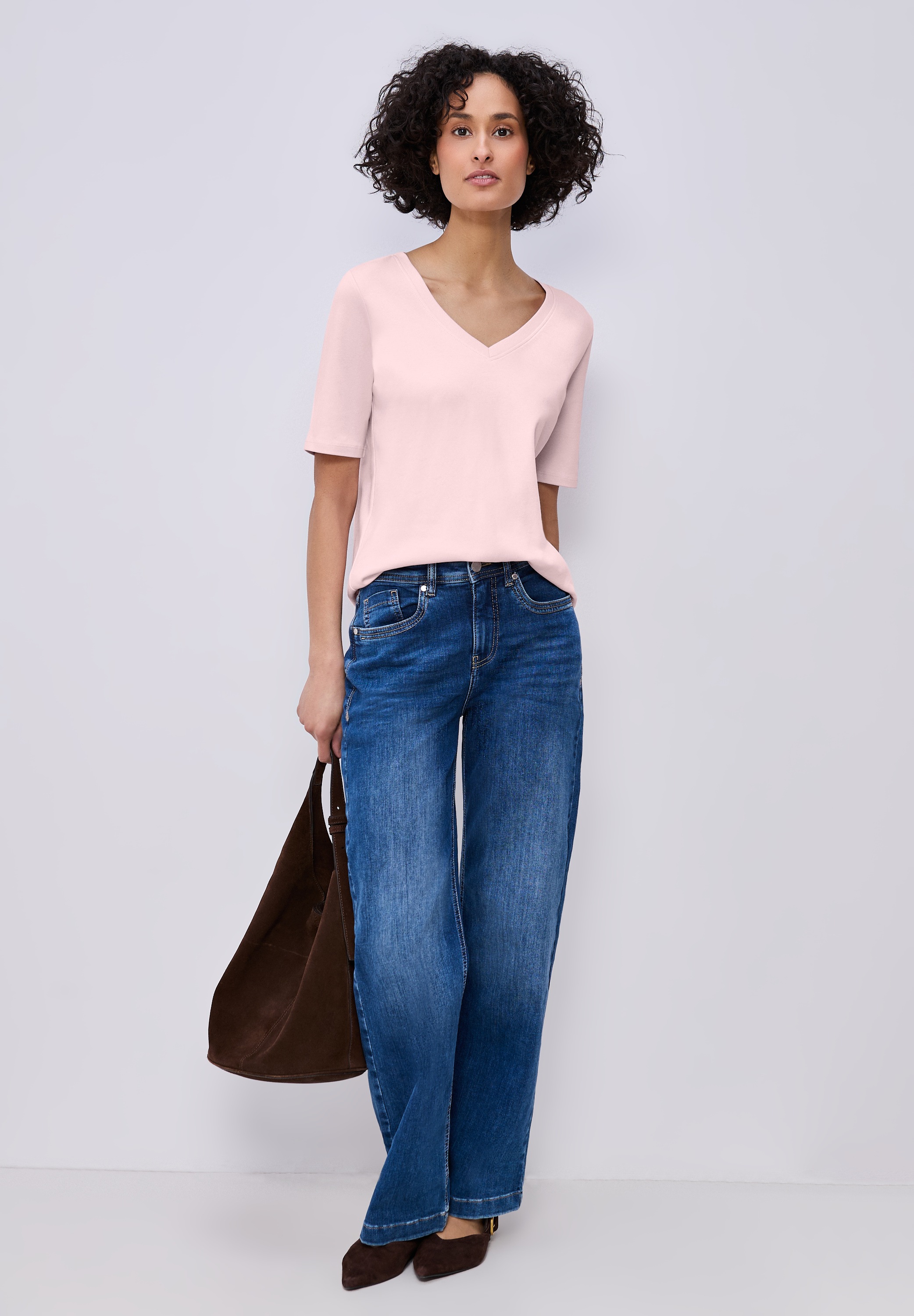 STREET ONE V-Shirt aus reiner Baumwolle