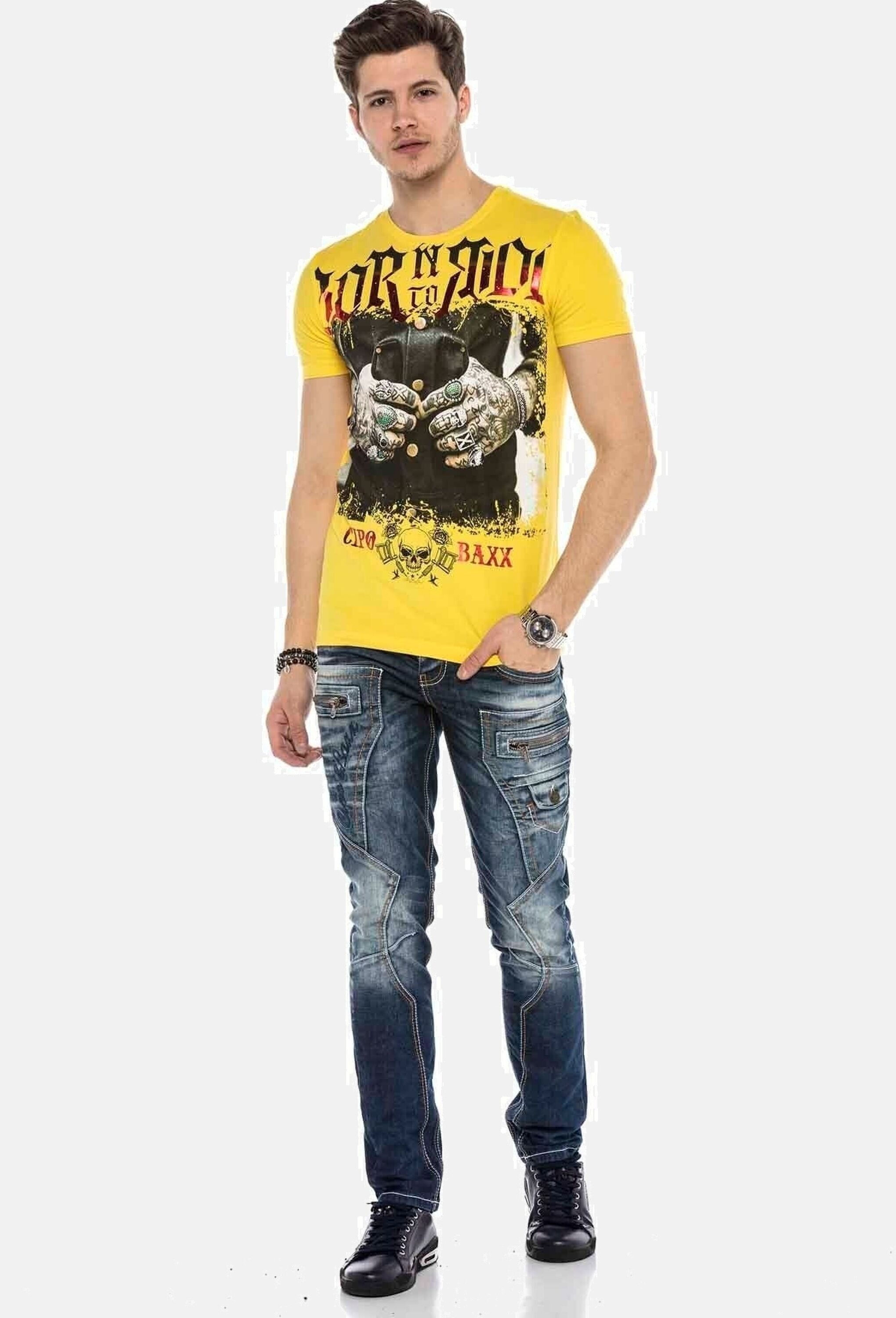 Cipo & Baxx Regular-fit-Jeans »Cipo & Baxx Jeans DENIM« bequeme Jeans mit Kontrastnähten, CD584