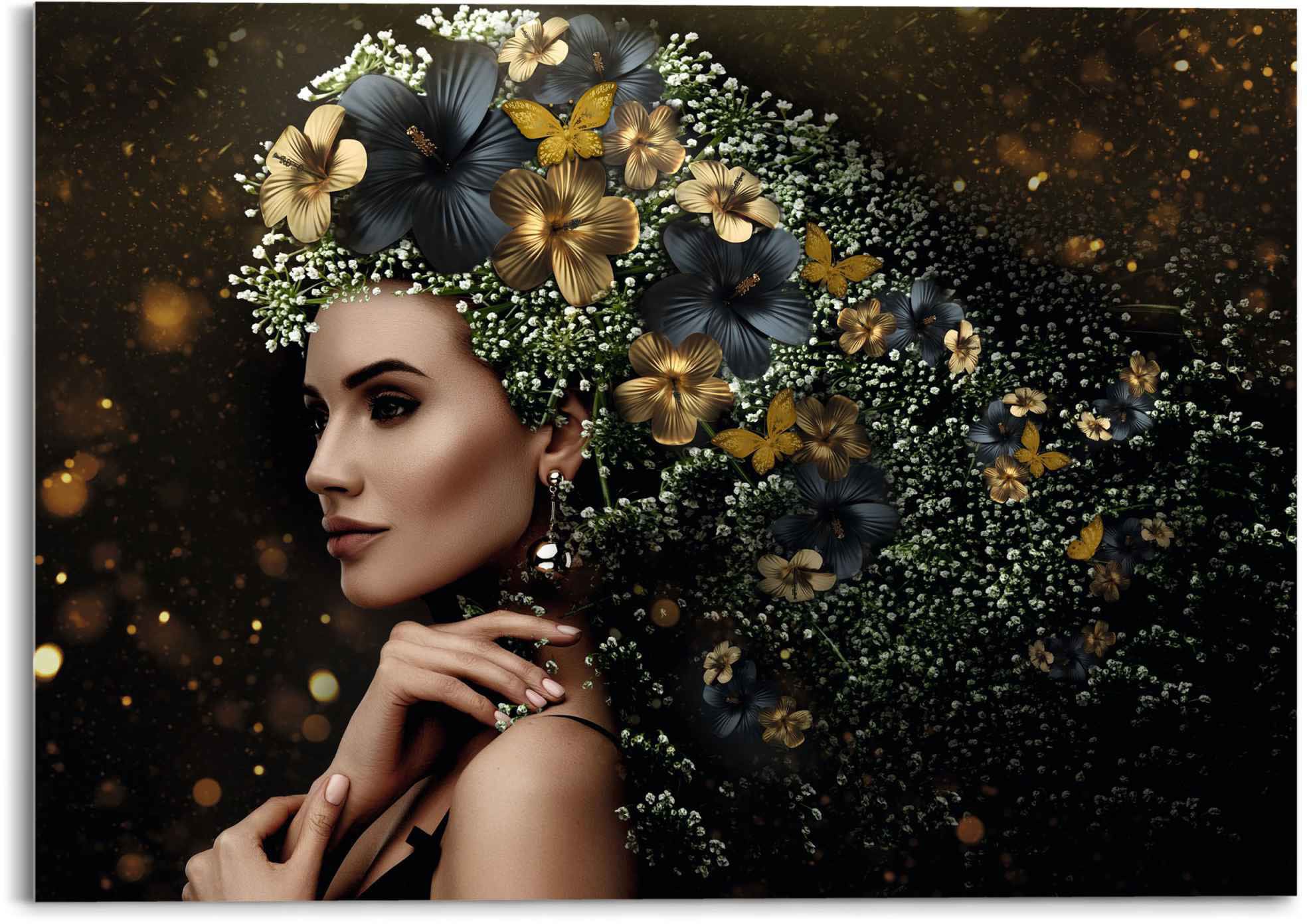 St.) BAUR - kaufen Frau, Eleganz«, Festlich Reinders! - | Schmetterling Glasbild - »Glasbild (1 Blumen Elegante Frau