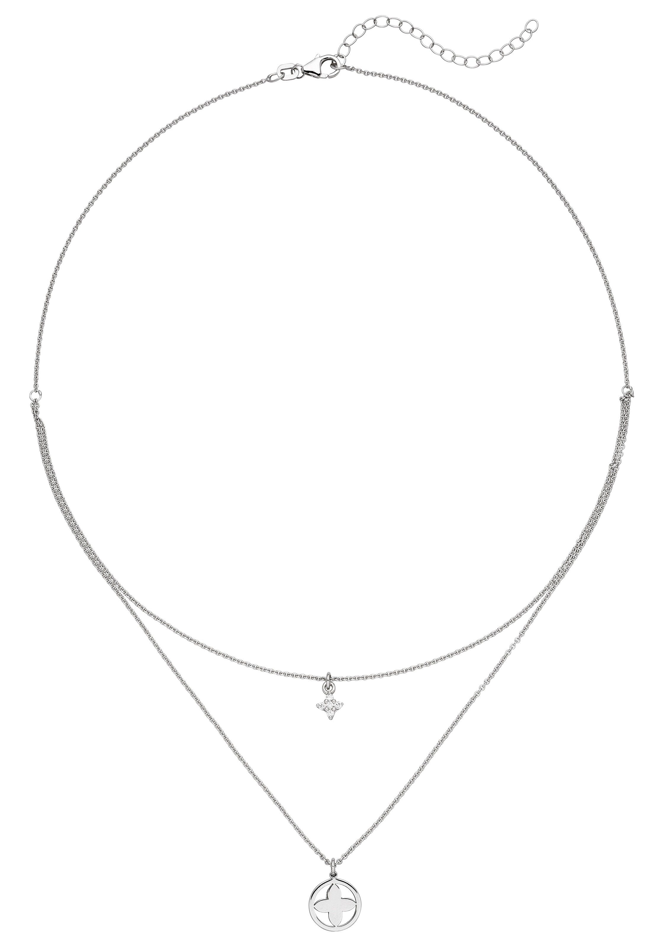 JOBO Collier »Kette mit Anhänger Blume« 925 Silber rhodoniert mit 5 Zirkonia 44 cm