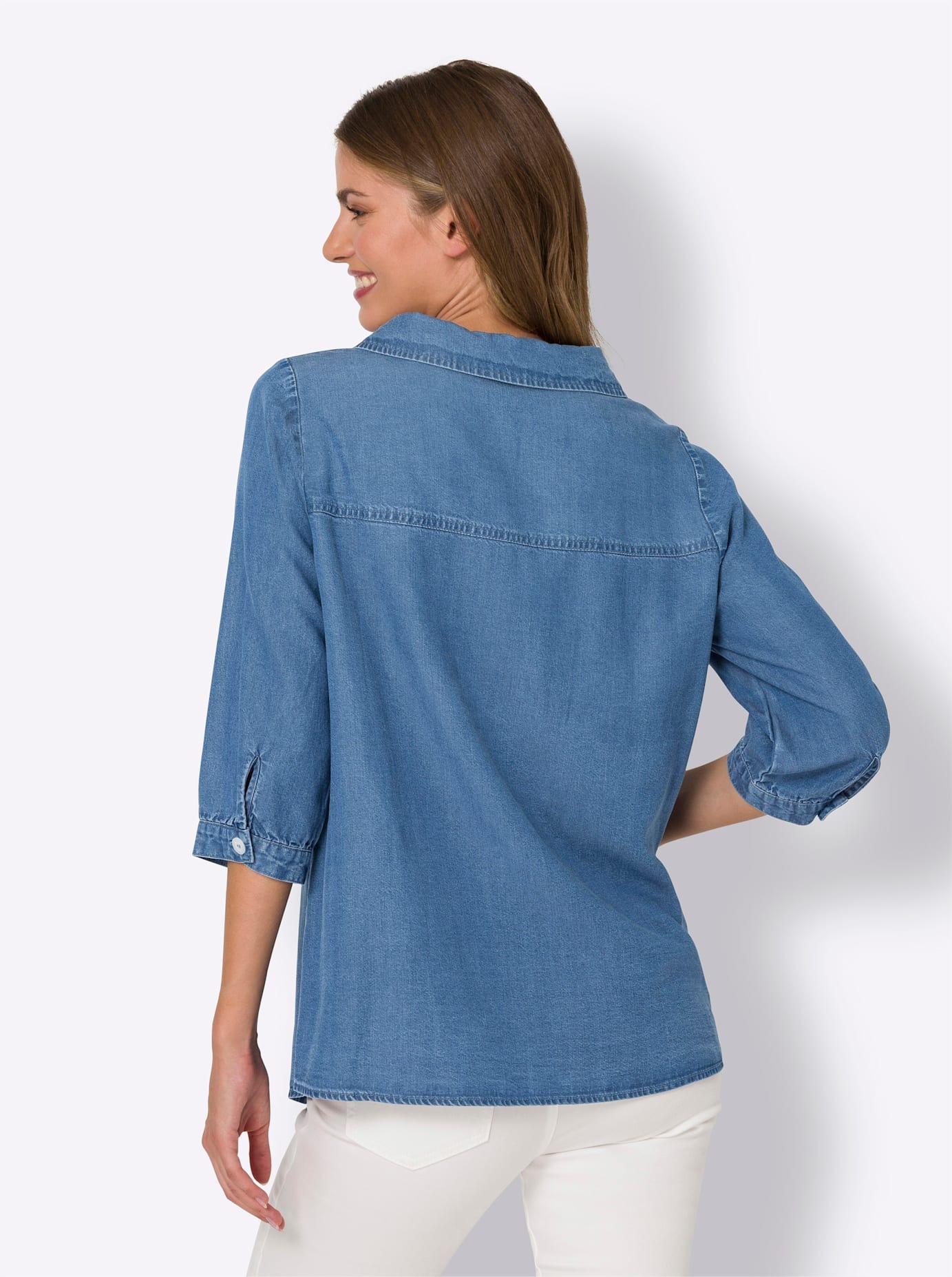 Hemdbluse HEINE, Damen, Gr. 44, blau (blau, bleached), 100% Lyocell, unifarben, Blusen Hemdbluse 2