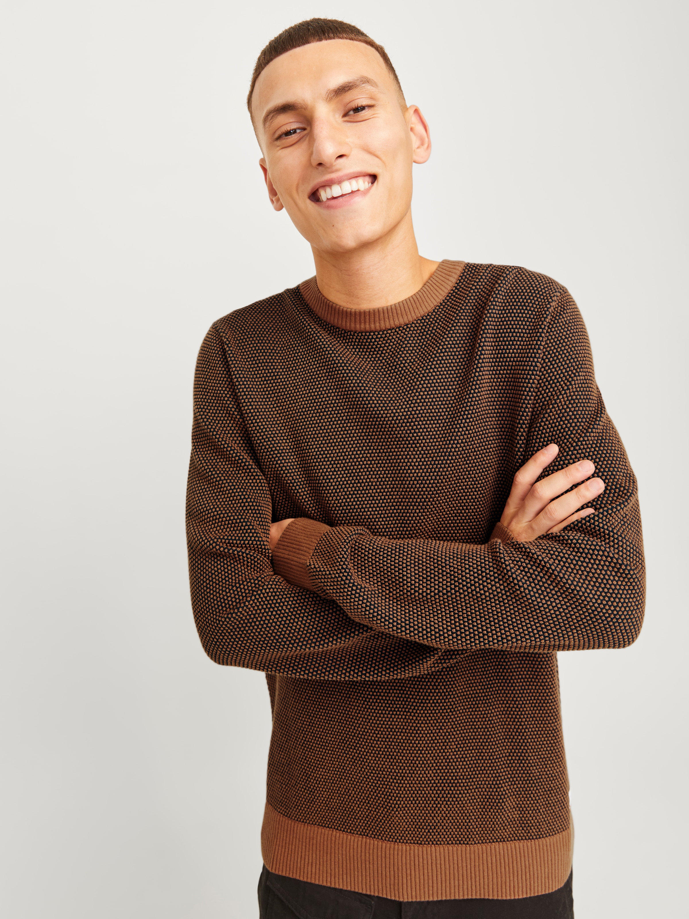 Jack & Jones Rundhalspullover »JJEGLOBE KNIT CREW NECK NOOS«, in Strick Optik