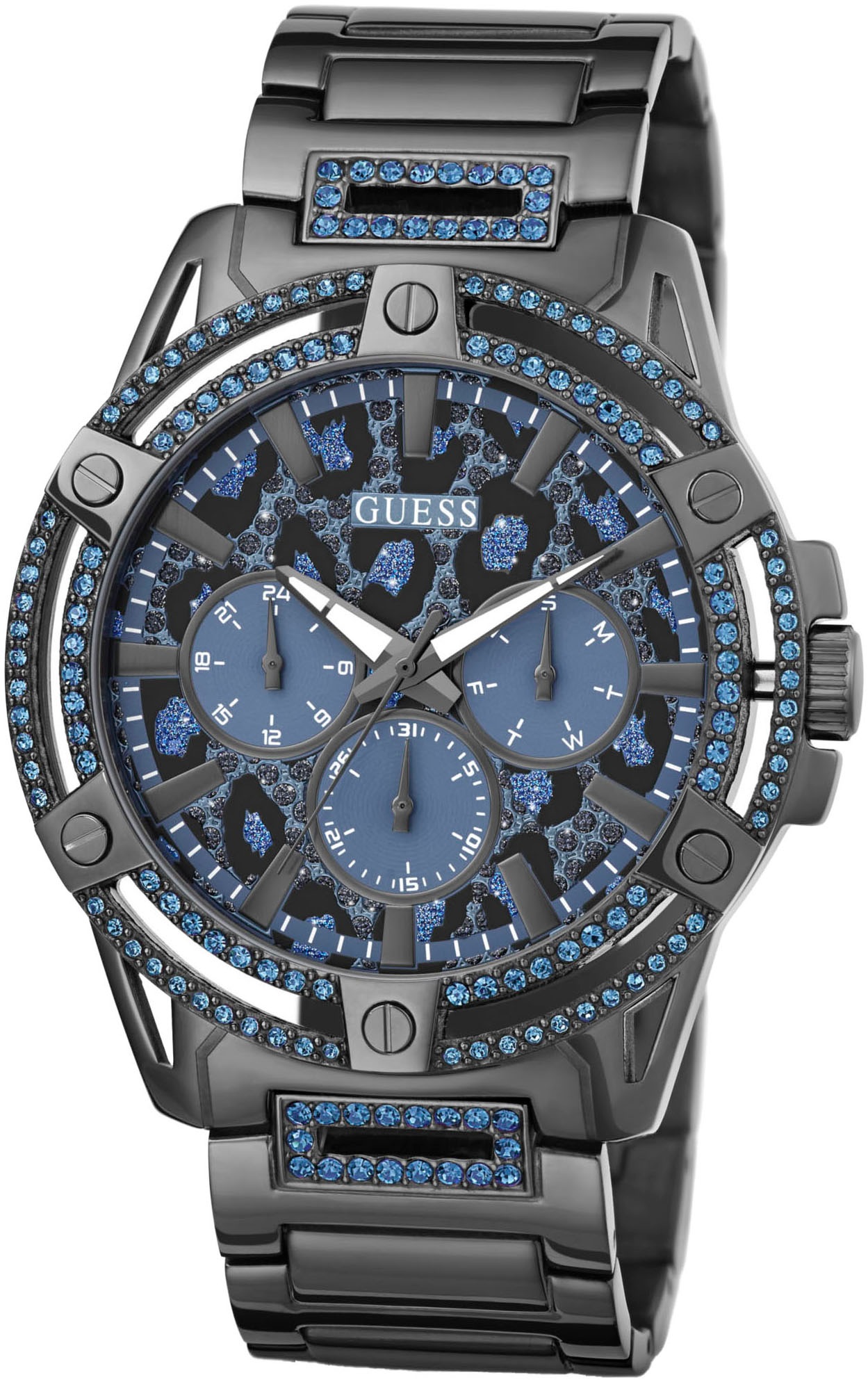 Guess Multifunktionsuhr »KING«, Quarzuhr, Armbanduhr, Herrenuhr, Datum, Edelstahlarmband