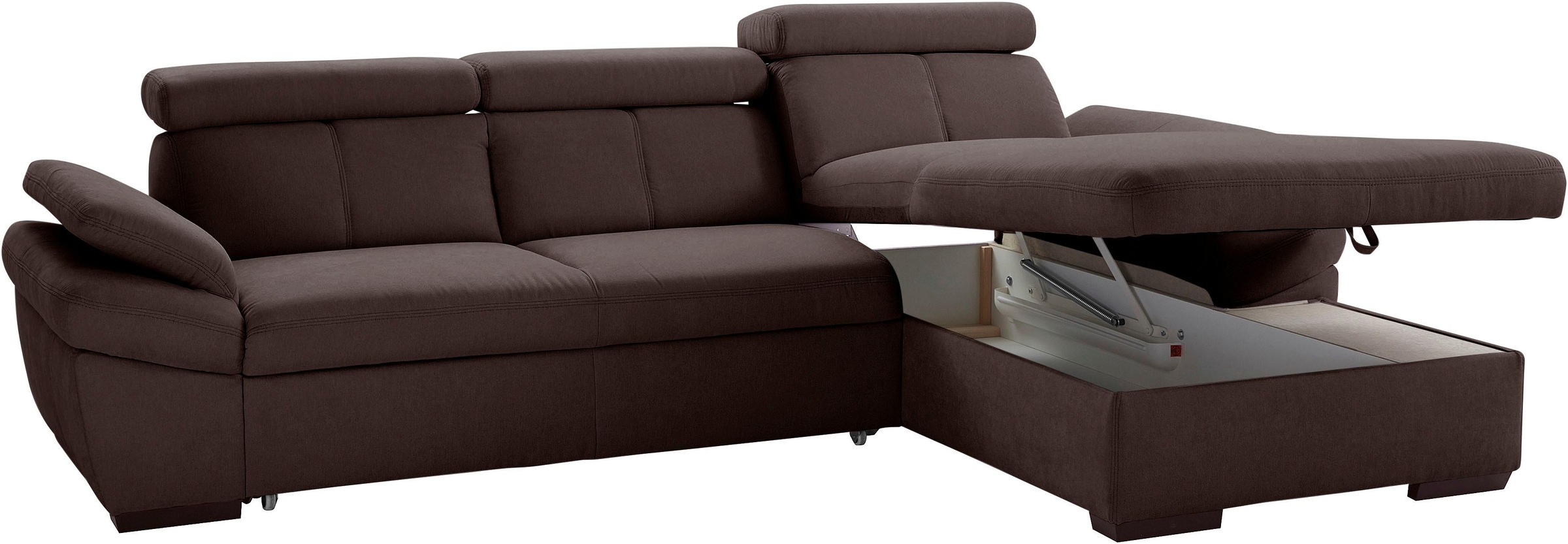 exxpo - sofa fashion Ecksofa »Salerno, inkl. Kopf- und Armteilverstellung, elegant & bequem, L-Form«, wahlweise mit Bettfunktion und Bettkasten, tolle Detailverarbeitung