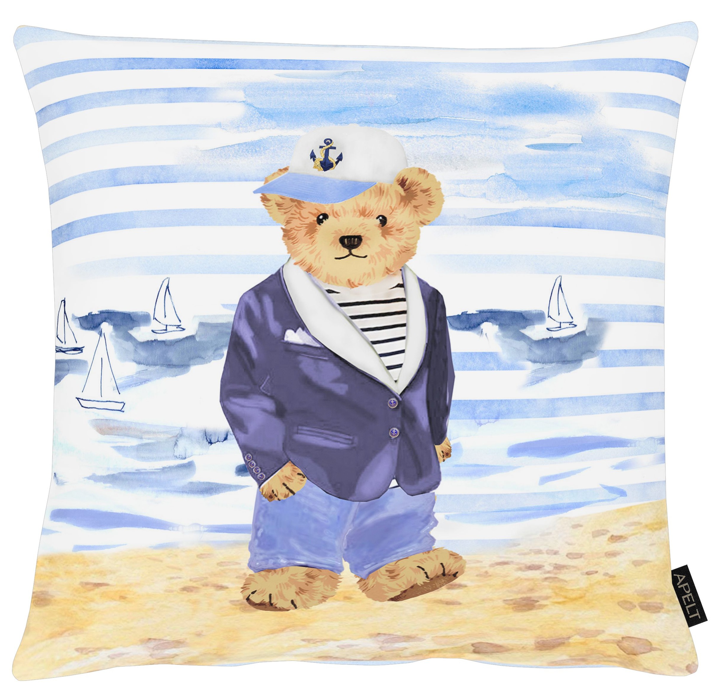 Kissenhülle APELT, B:46cm H:0,5cm L:46cmblau, Polyester, Bezug: 100% Polyester, Kissenbezüge, "Ole", beliebte Bären im Yacht-Stil