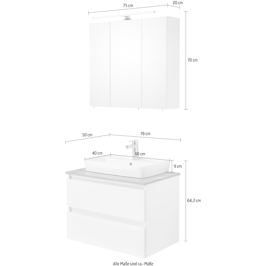 Saphir Badmöbel-Set »Quickset 360 2-teilig, Keramik-Aufsatzbecken mit LED-Spiegelschrank«, (2 St.)