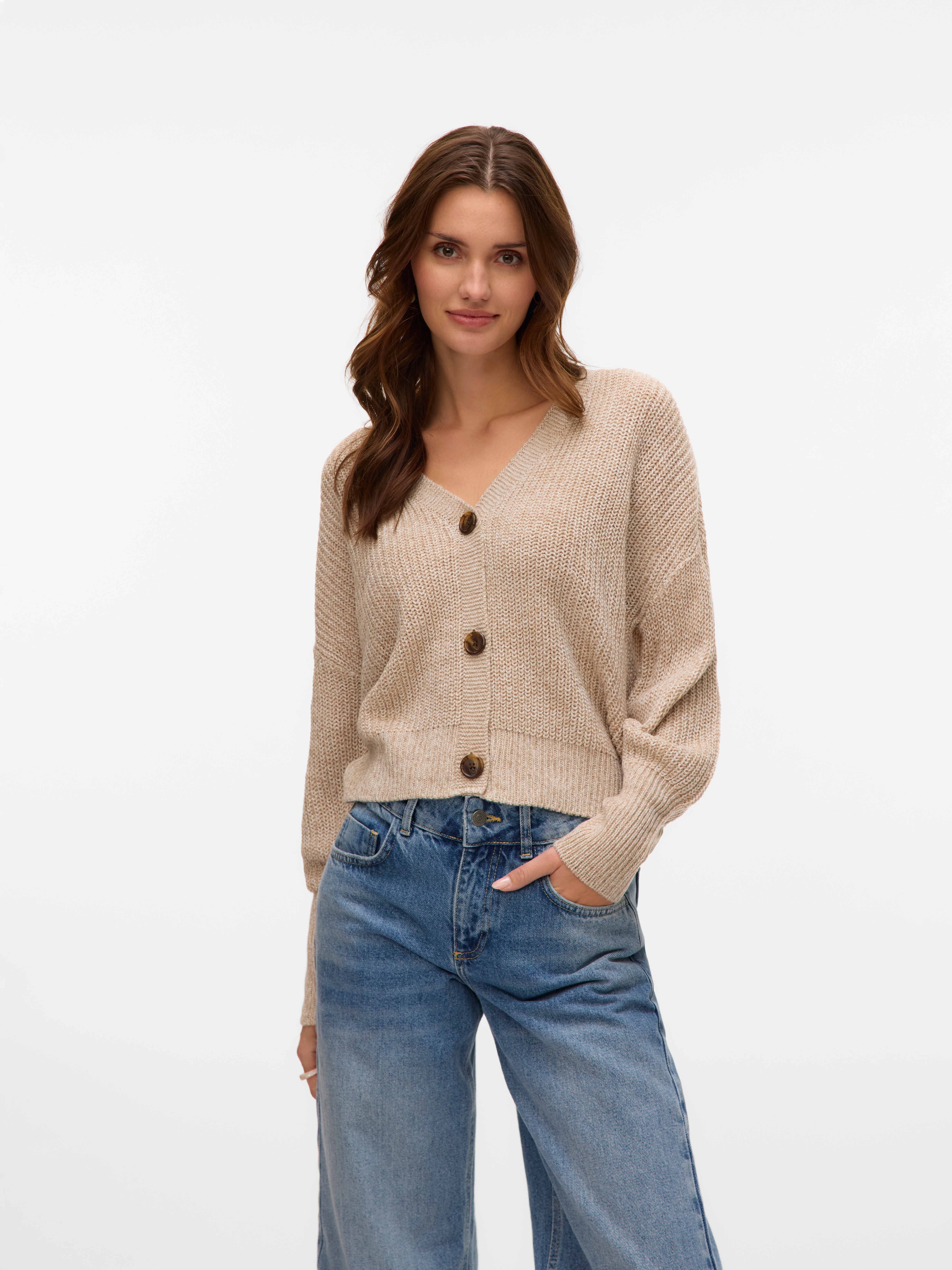 Vero Moda "VMLEA LS V-NECK CUFF CARDIGAN NOOS" Kunstfaser, regular fit