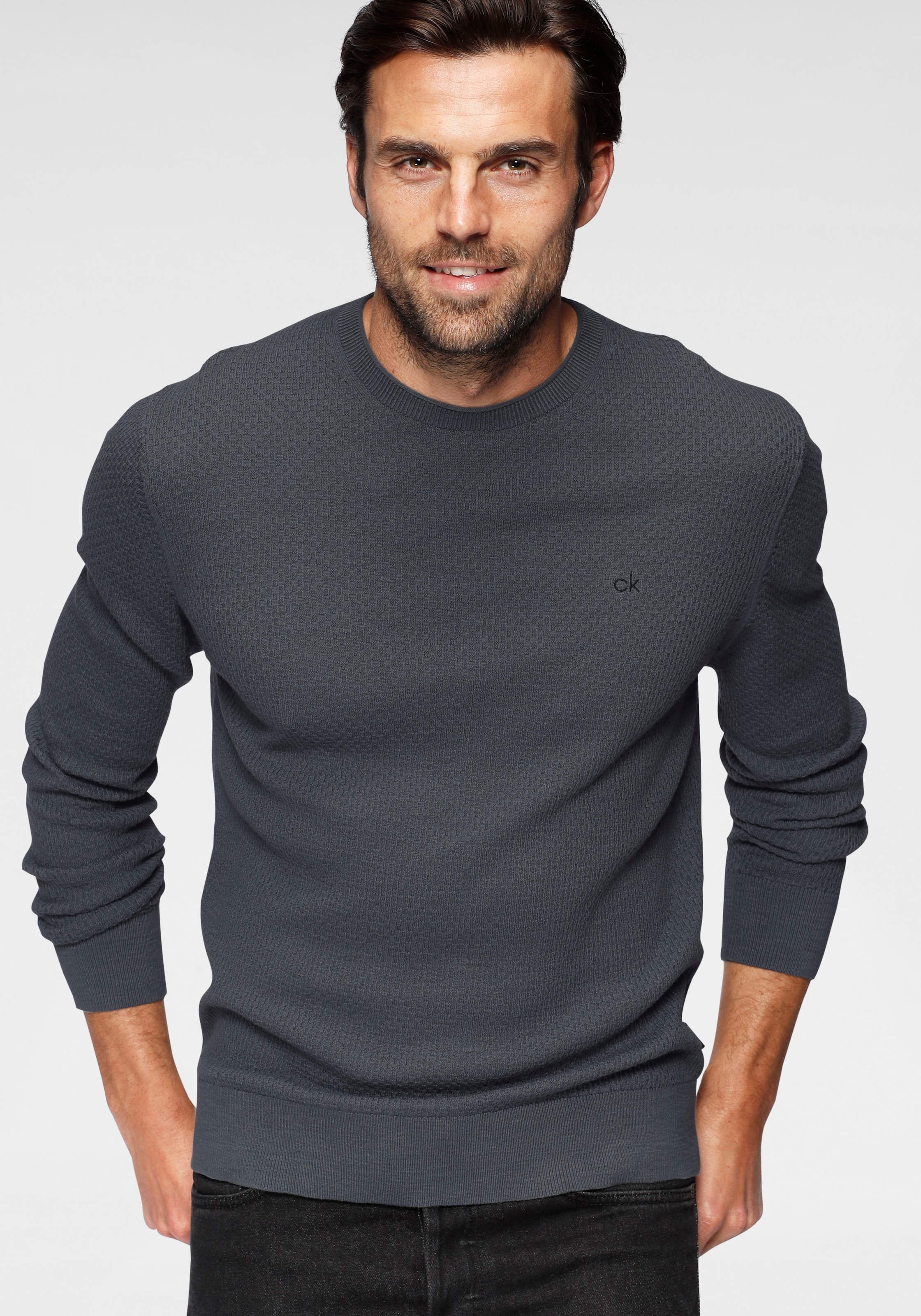 Calvin Klein Rundhalspullover Slub Cotton Texture Sweater Strukturmuster Fur Herren Baur